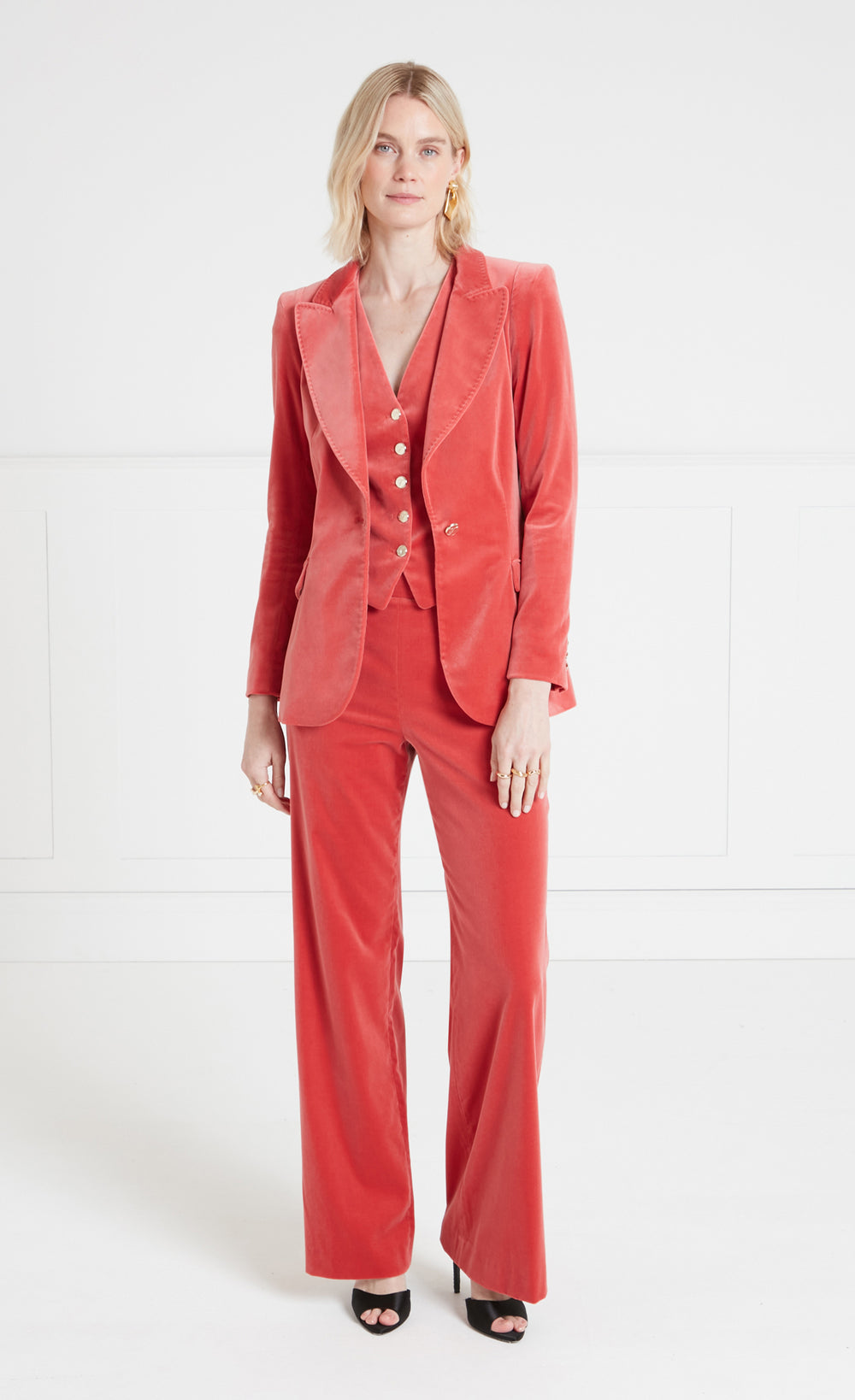 Clove Velvet Waisted Trousers - Coral