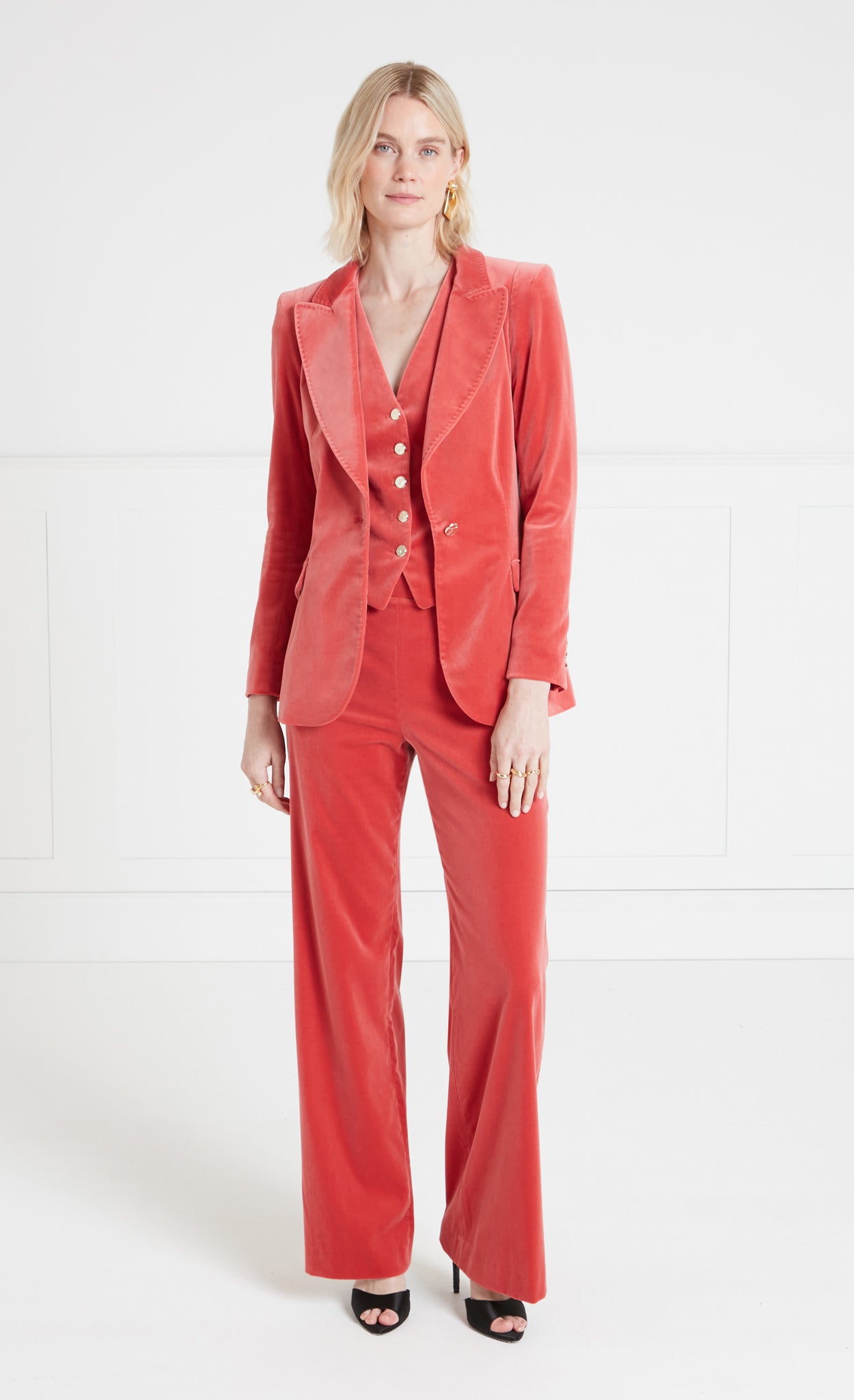 Clove Velvet Waisted Trousers - Coral