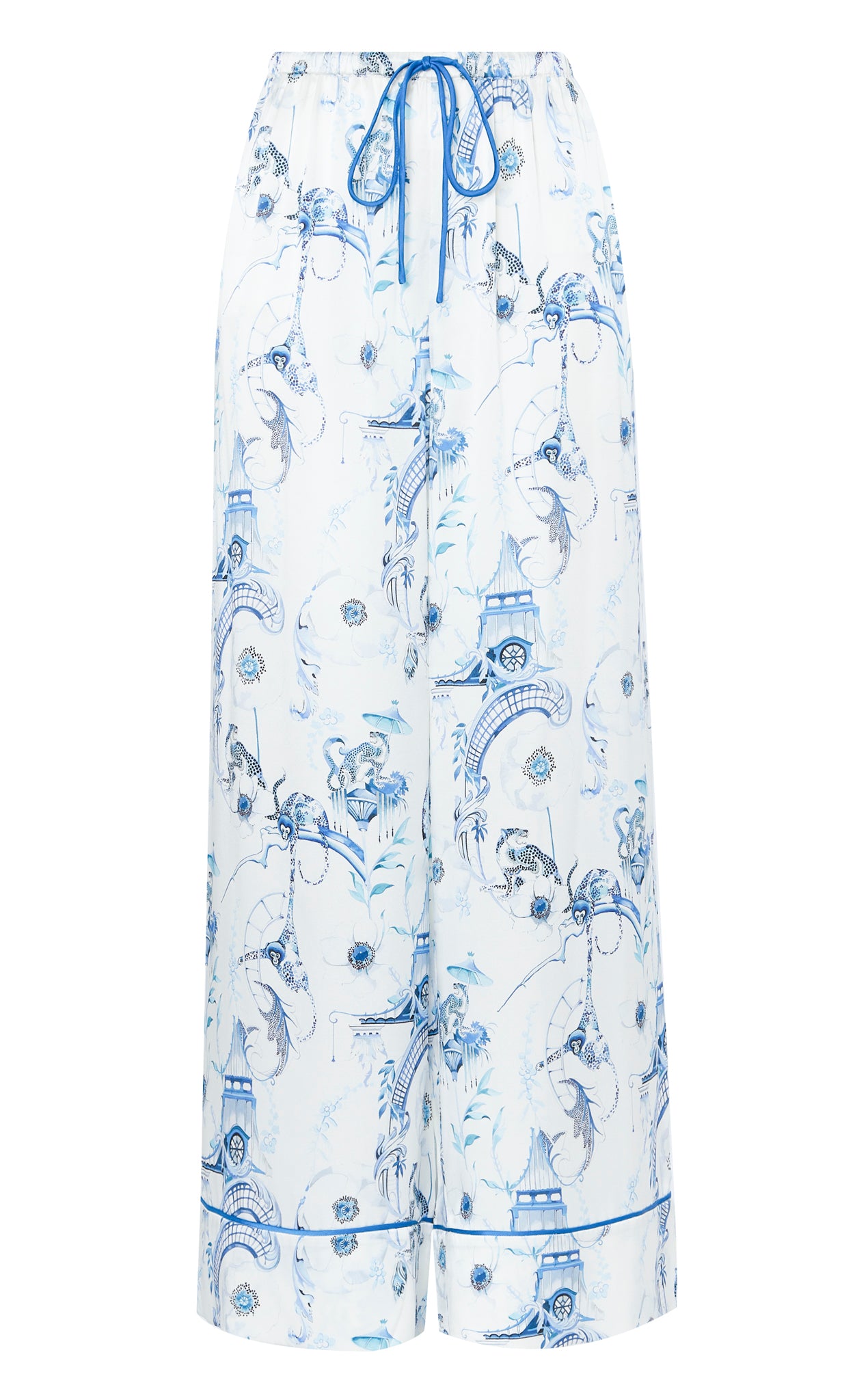 Aphrodite Long Pyjama Bottoms - White/Blue-Euphoria