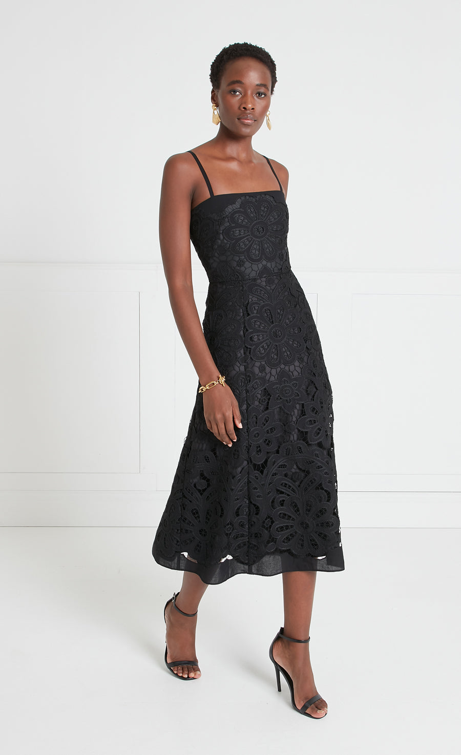 Shops black lace strappy dress