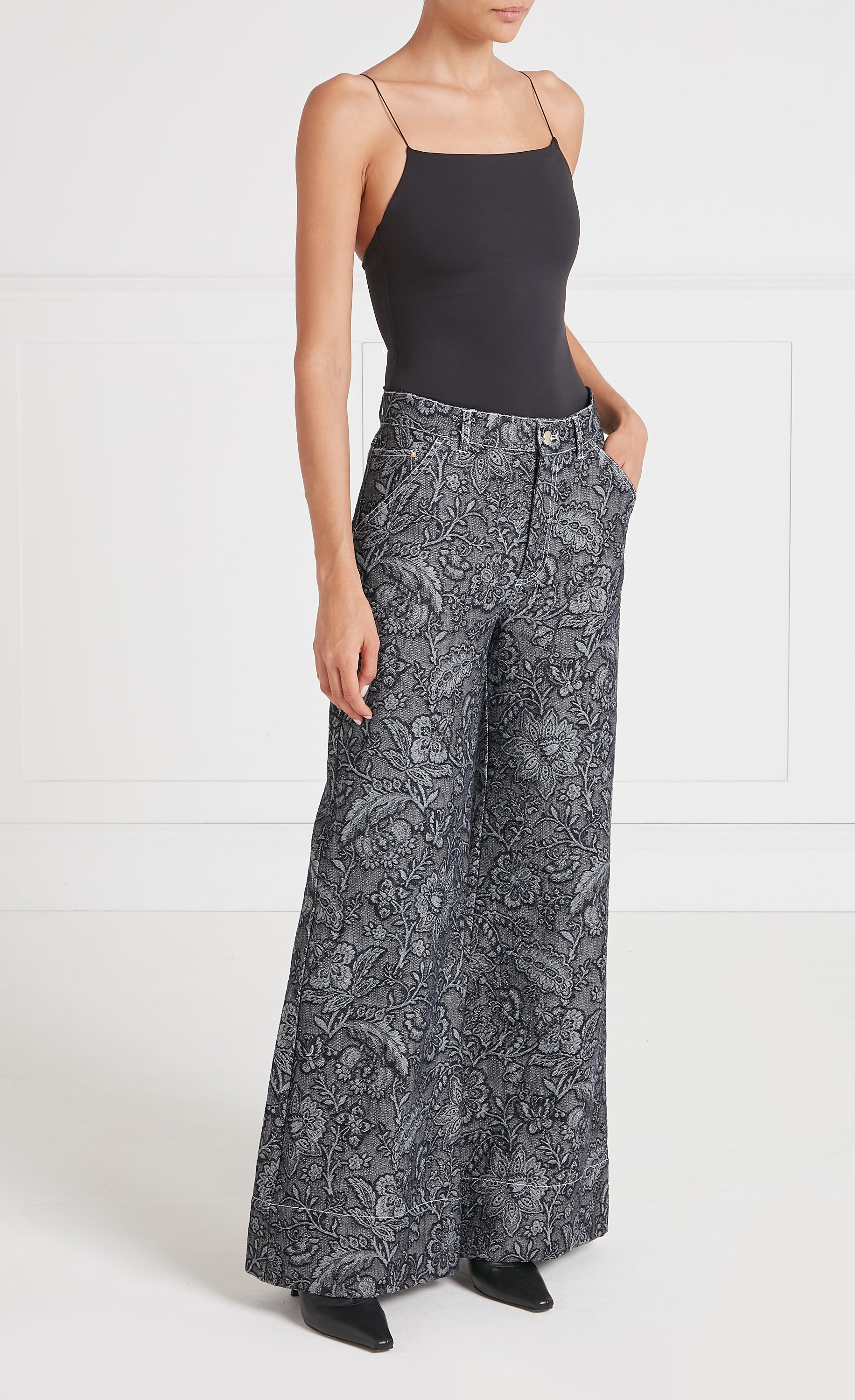 Francis Denim Wide Leg Trousers - Washed Black