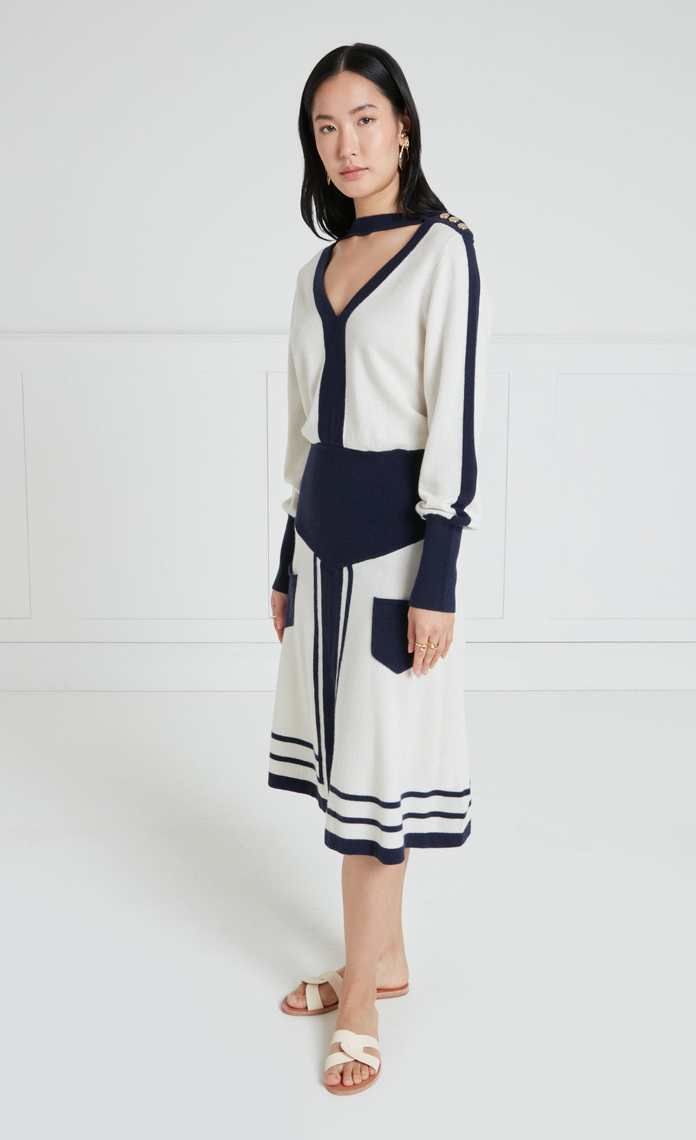 Bretton Knit Dress - Navy/Ivory