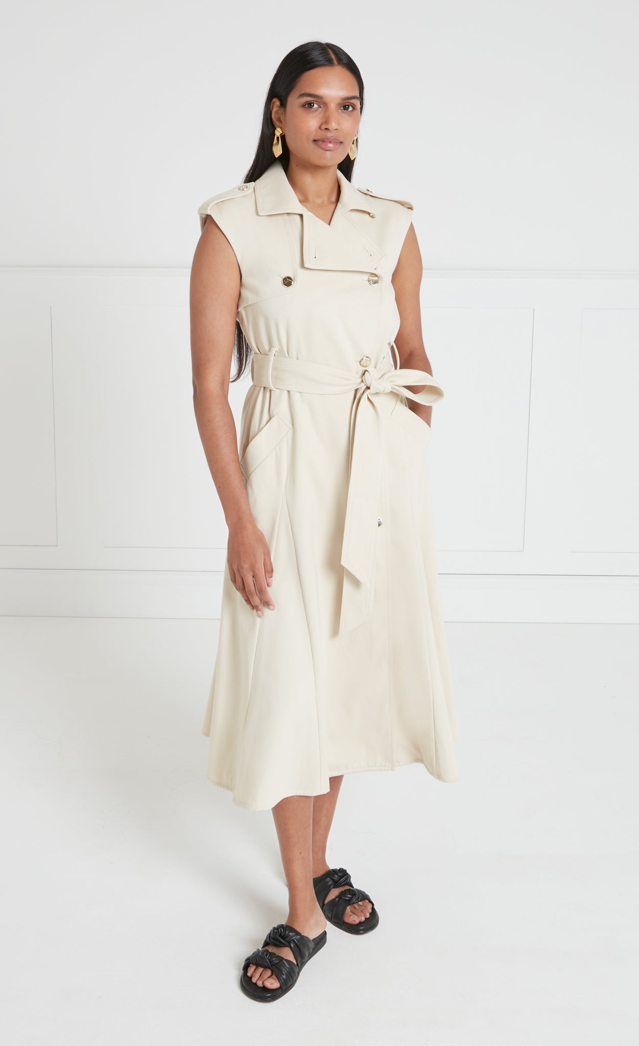 Javier Sleeveless Trench Coat - Sandy Cream