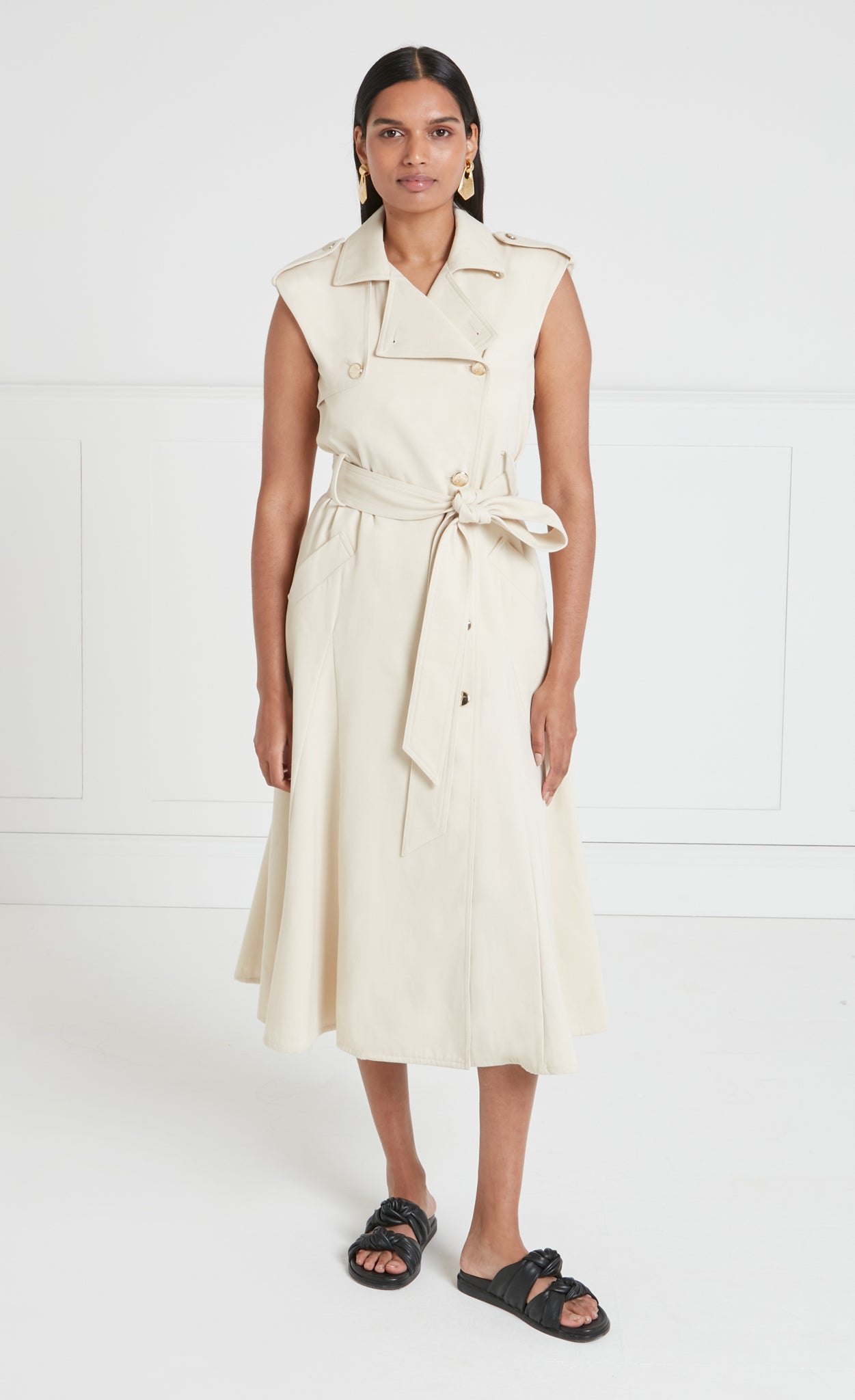 Javier Sleeveless Trench Coat - Sandy Cream