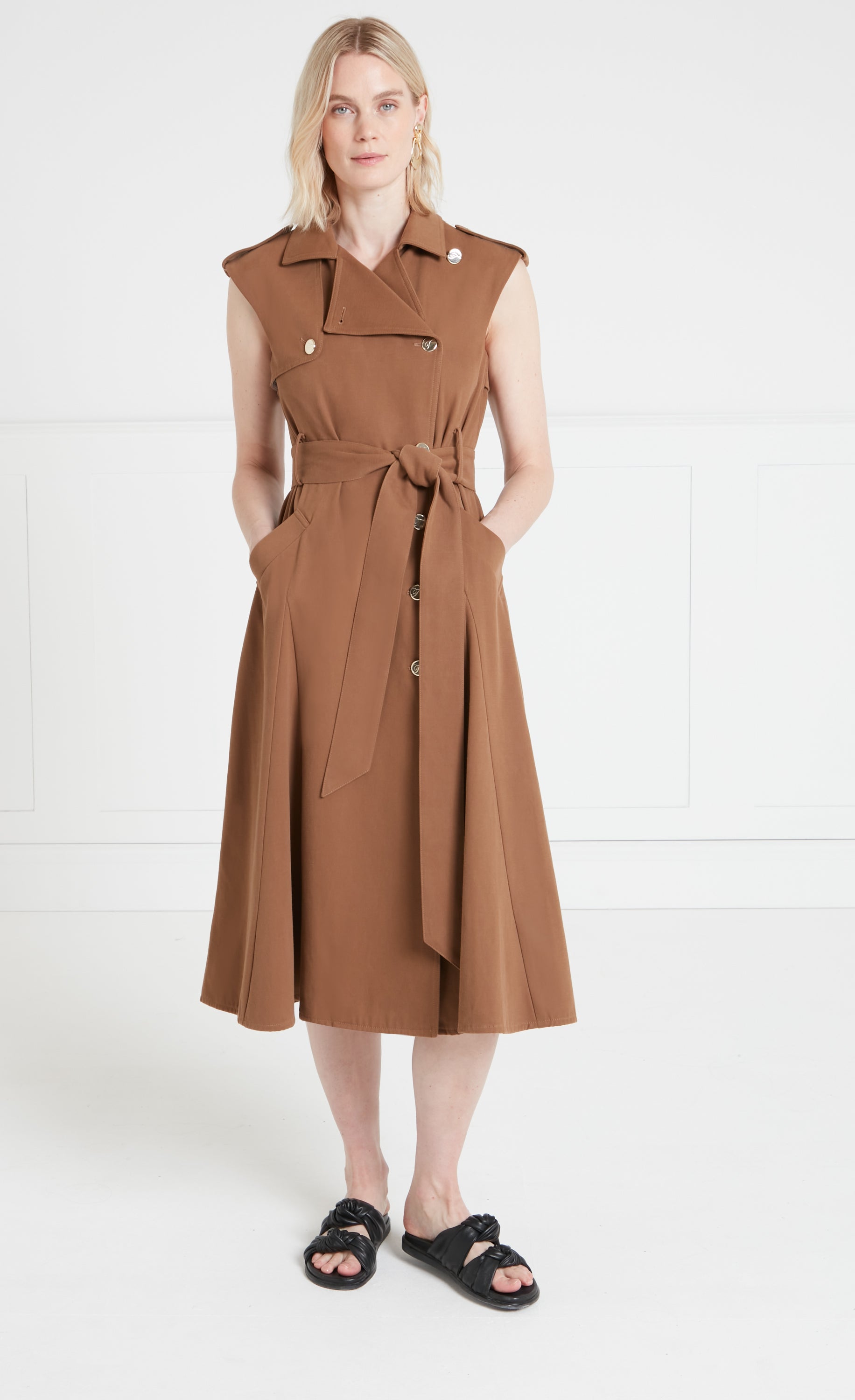 Javier Sleeveless Trench Coat - Brown