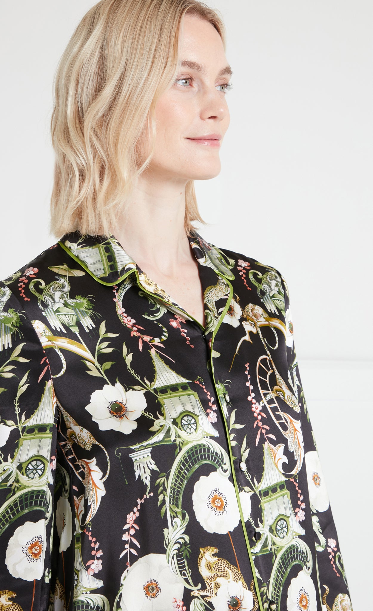 Aphrodite Long Sleeve Pyjama Top - Black/Dark Euphoria