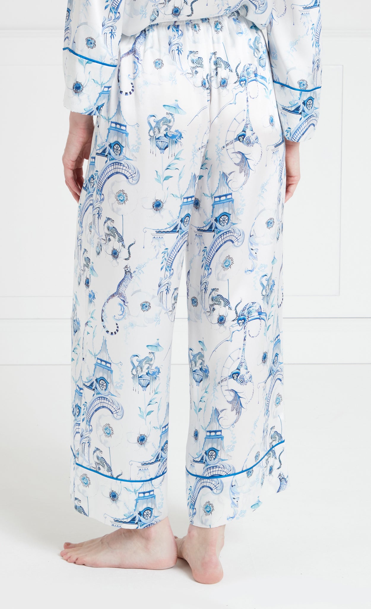 Aphrodite Long Pyjama Bottoms - White/Blue-Euphoria