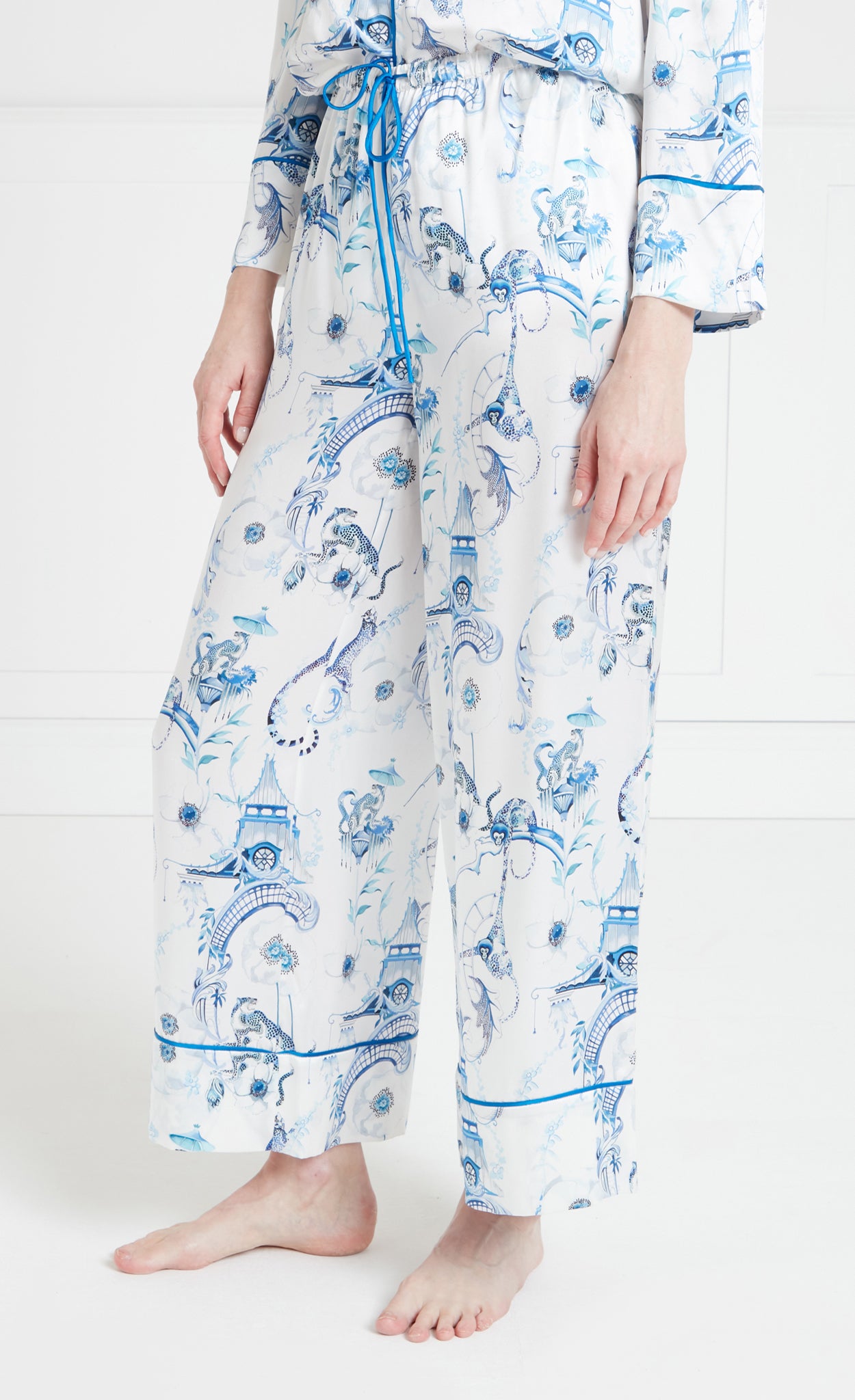 Aphrodite Long Pyjama Bottoms - White/Blue-Euphoria