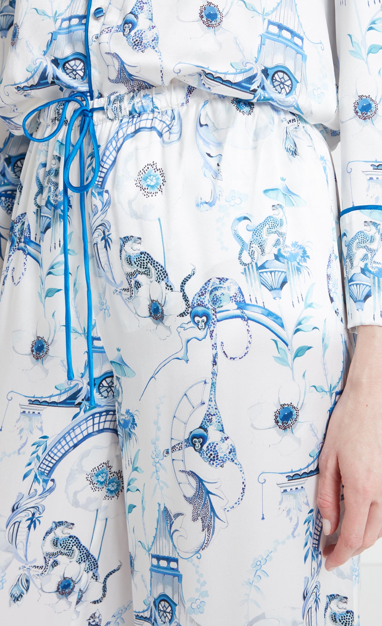 Aphrodite Long Pyjama Bottoms - White/Blue-Euphoria