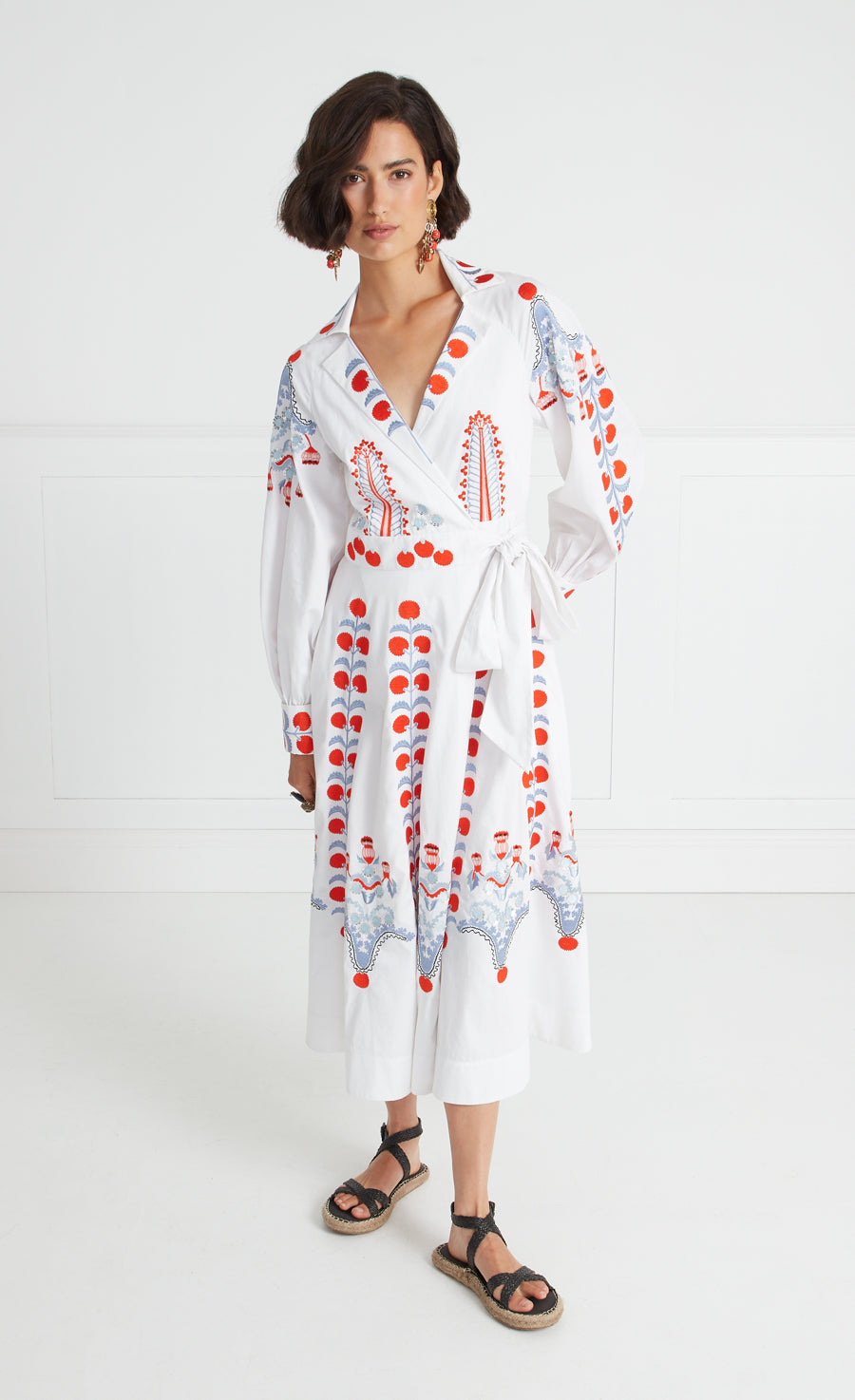 White embroidered wrap store dress