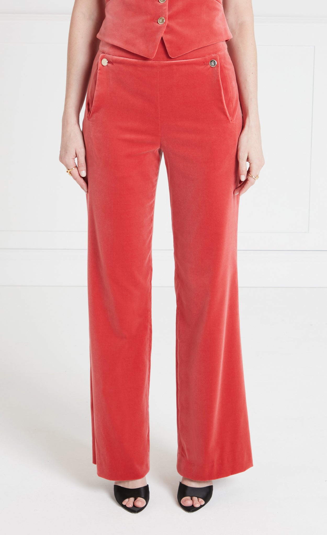 Clove Velvet Waisted Trousers - Coral