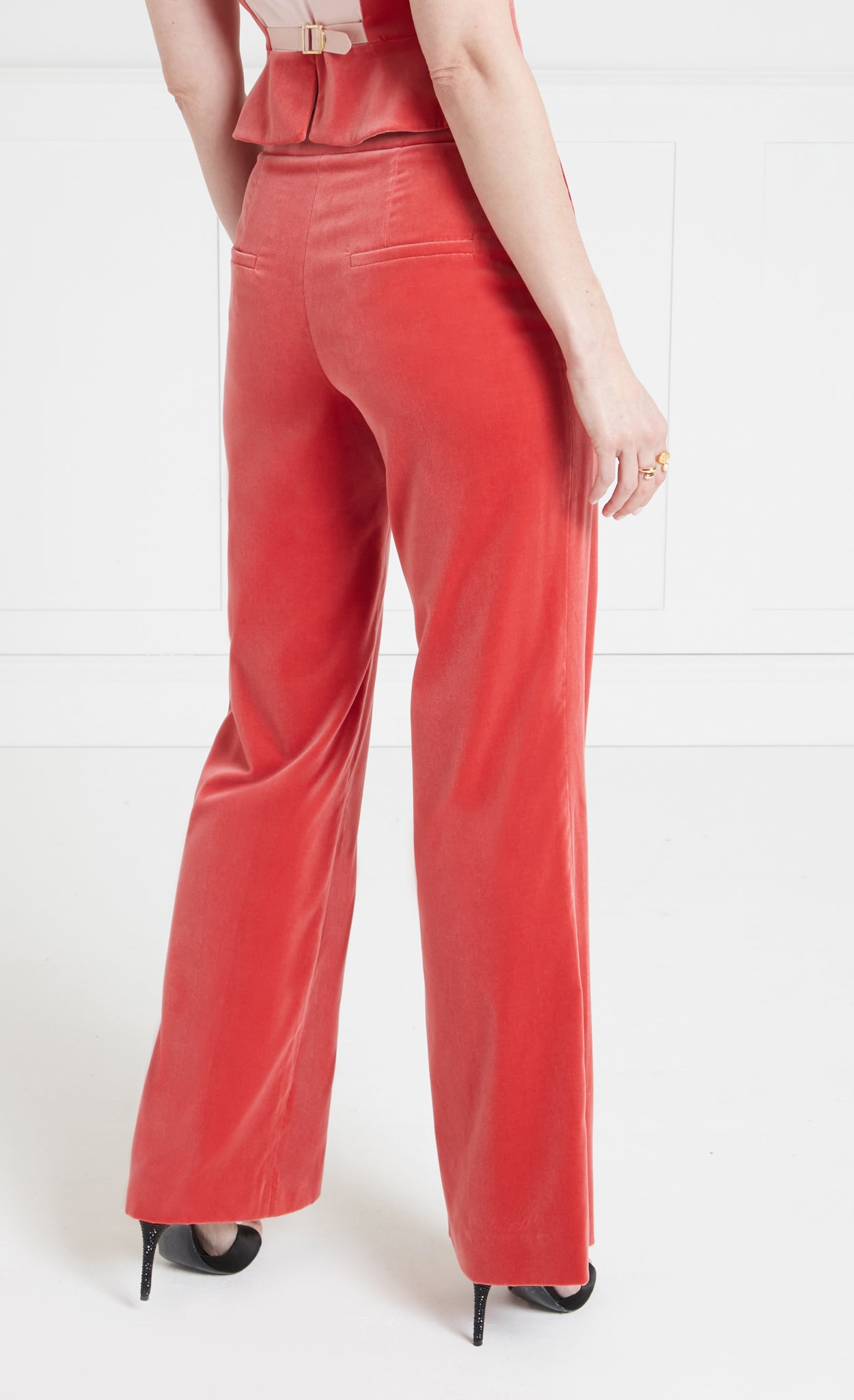 Clove Velvet Waisted Trousers - Coral