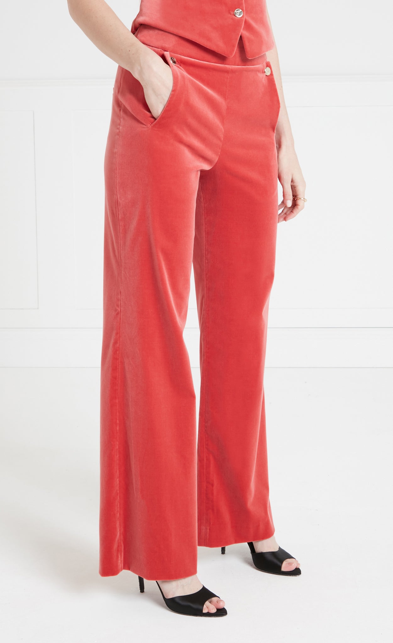 Clove Velvet Waisted Trousers - Coral