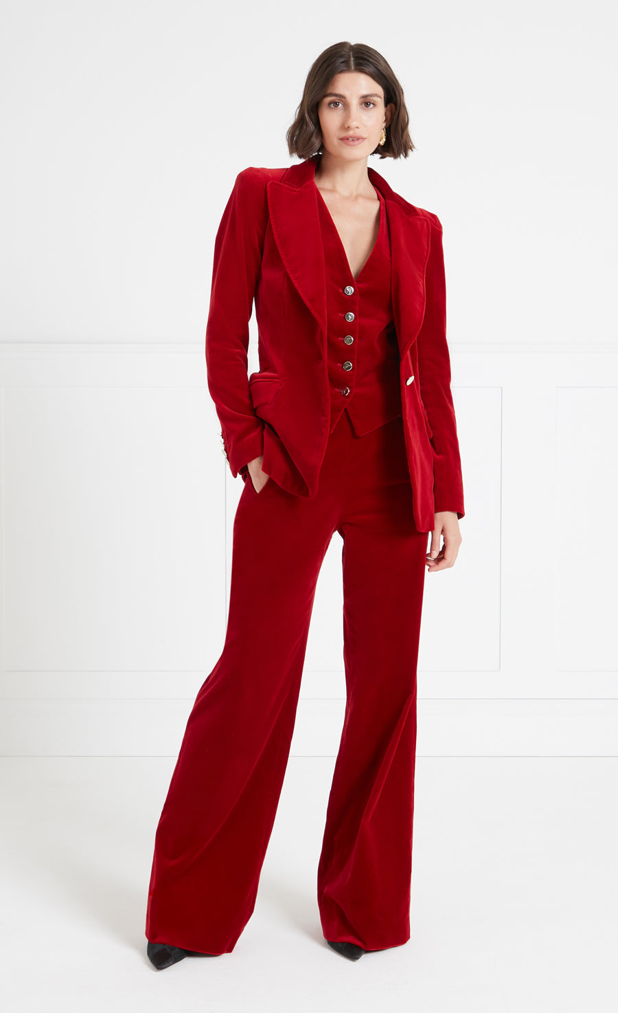 Clove Velvet Waisted Trousers - Scarlet