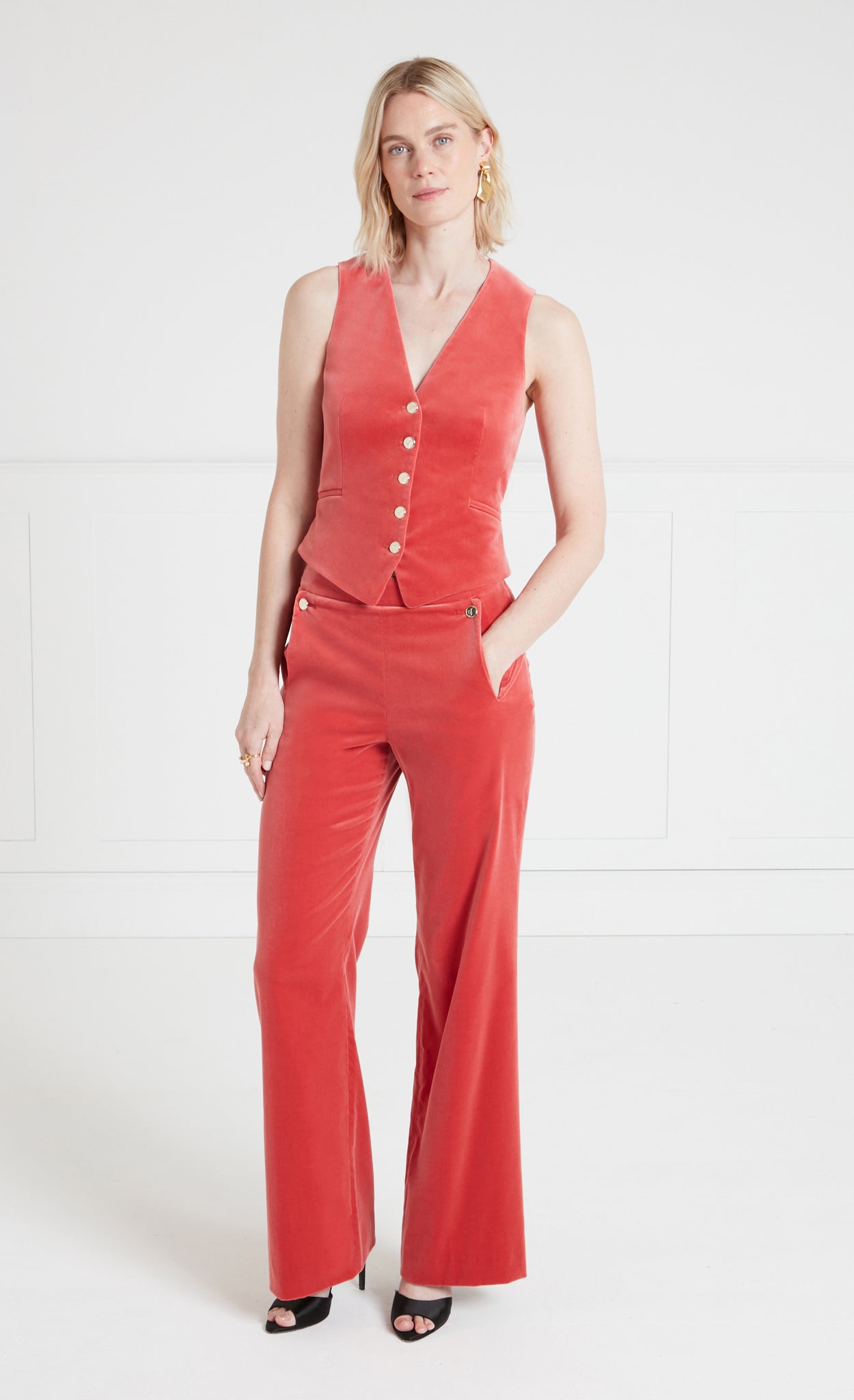 Clove Velvet Waistcoat - Coral