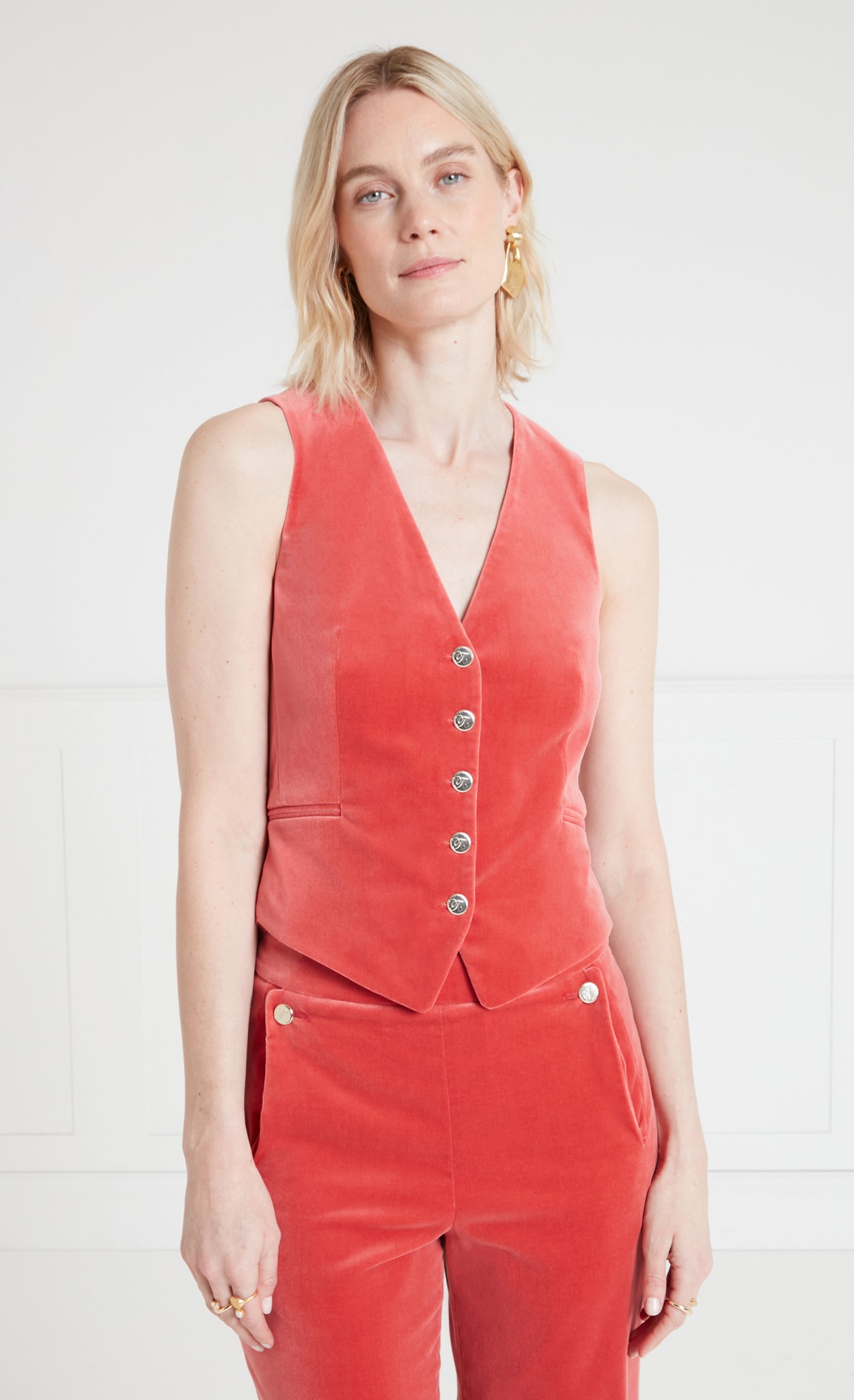 Clove Velvet Waistcoat - Coral