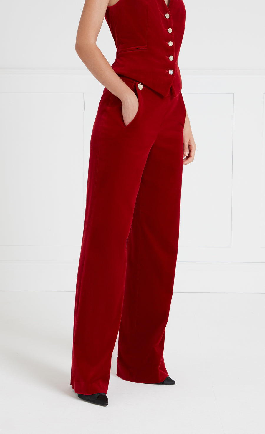 Clove Velvet Waisted Trousers - Scarlet