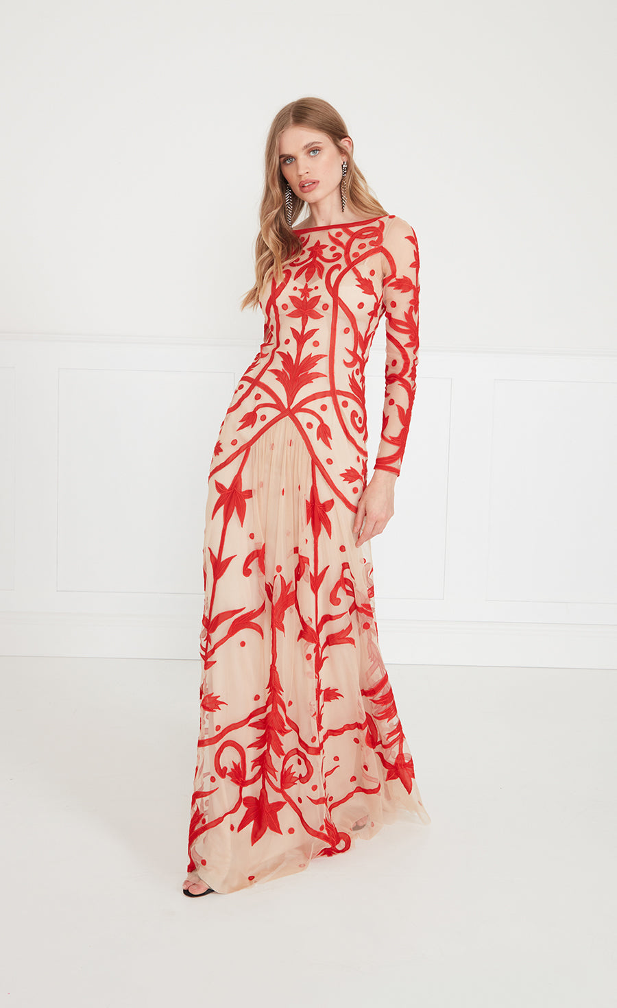 poppy red dress Badgley Mischka Women's Pleated Ruffle Chiffon Column Gown - while a concealed side zipper keeps the look clean and streamlined The Sue Dress