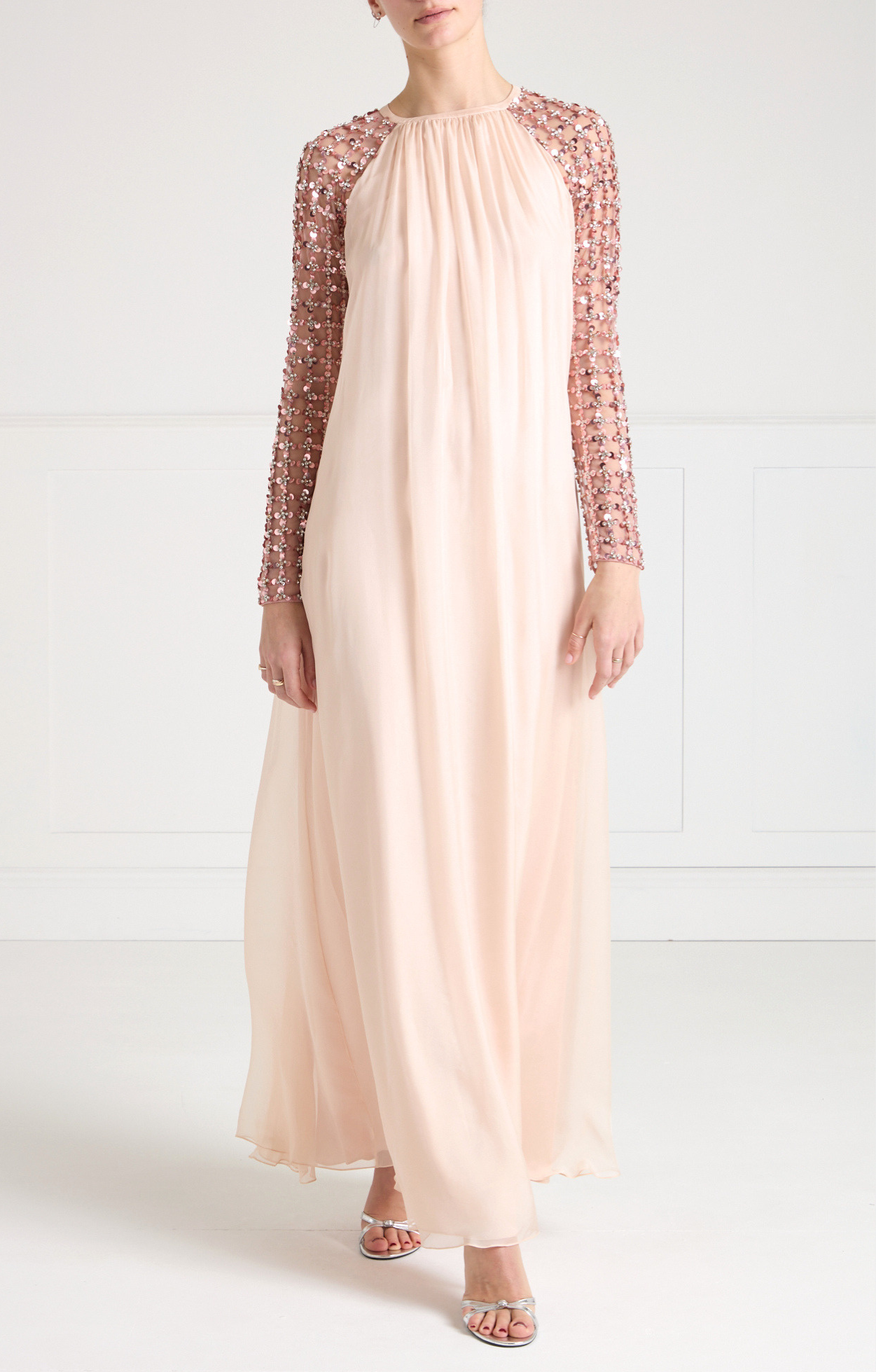 Angelli Lattice Long Dress - Rosewater