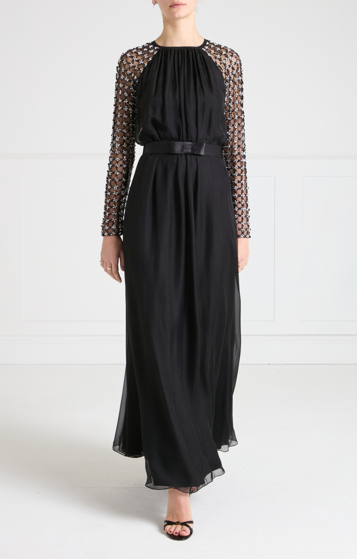 Angelli Lattice Long Dress - Black