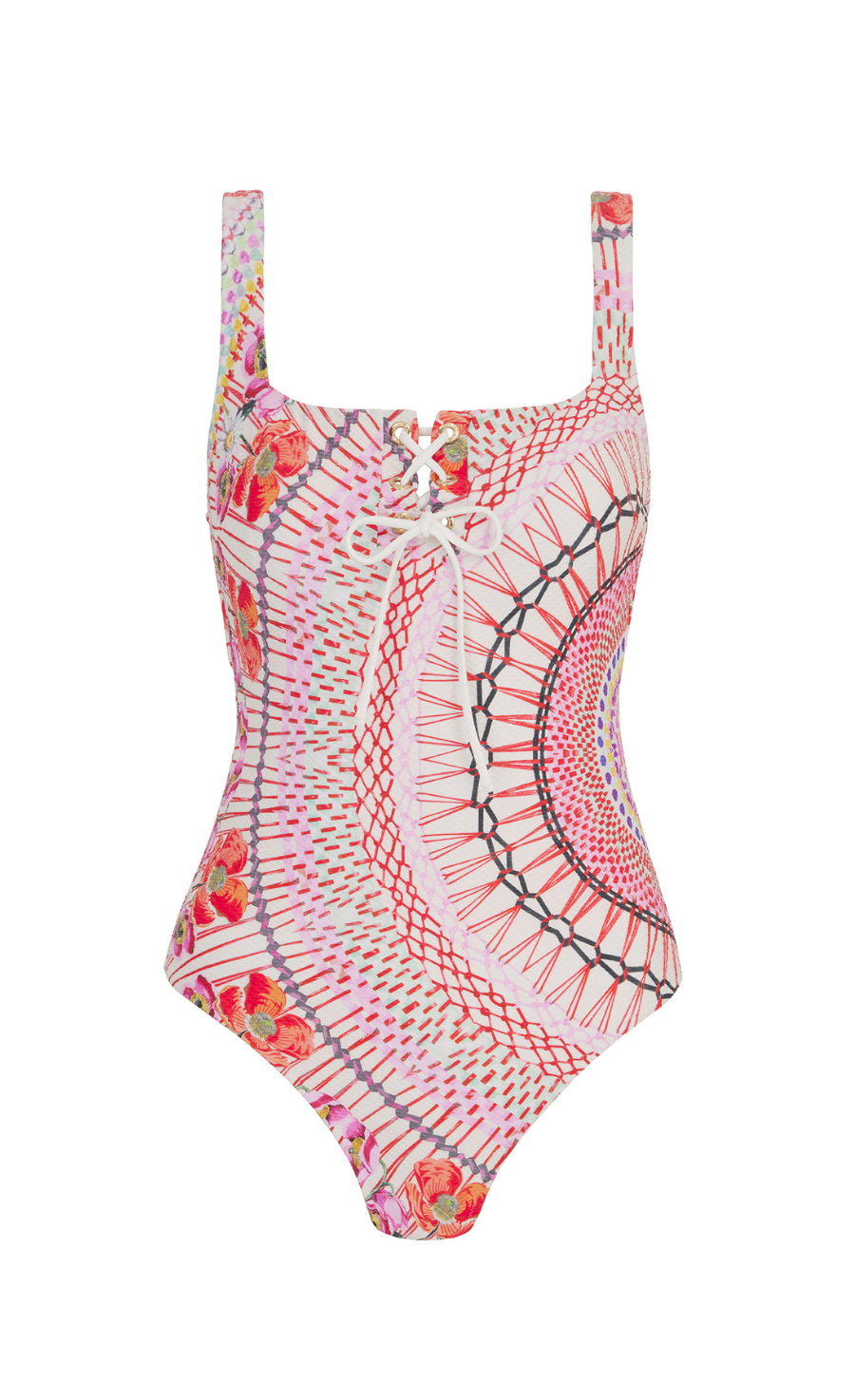 Pomegranate Square Neck One Piece Swimsuit - Pink Mix