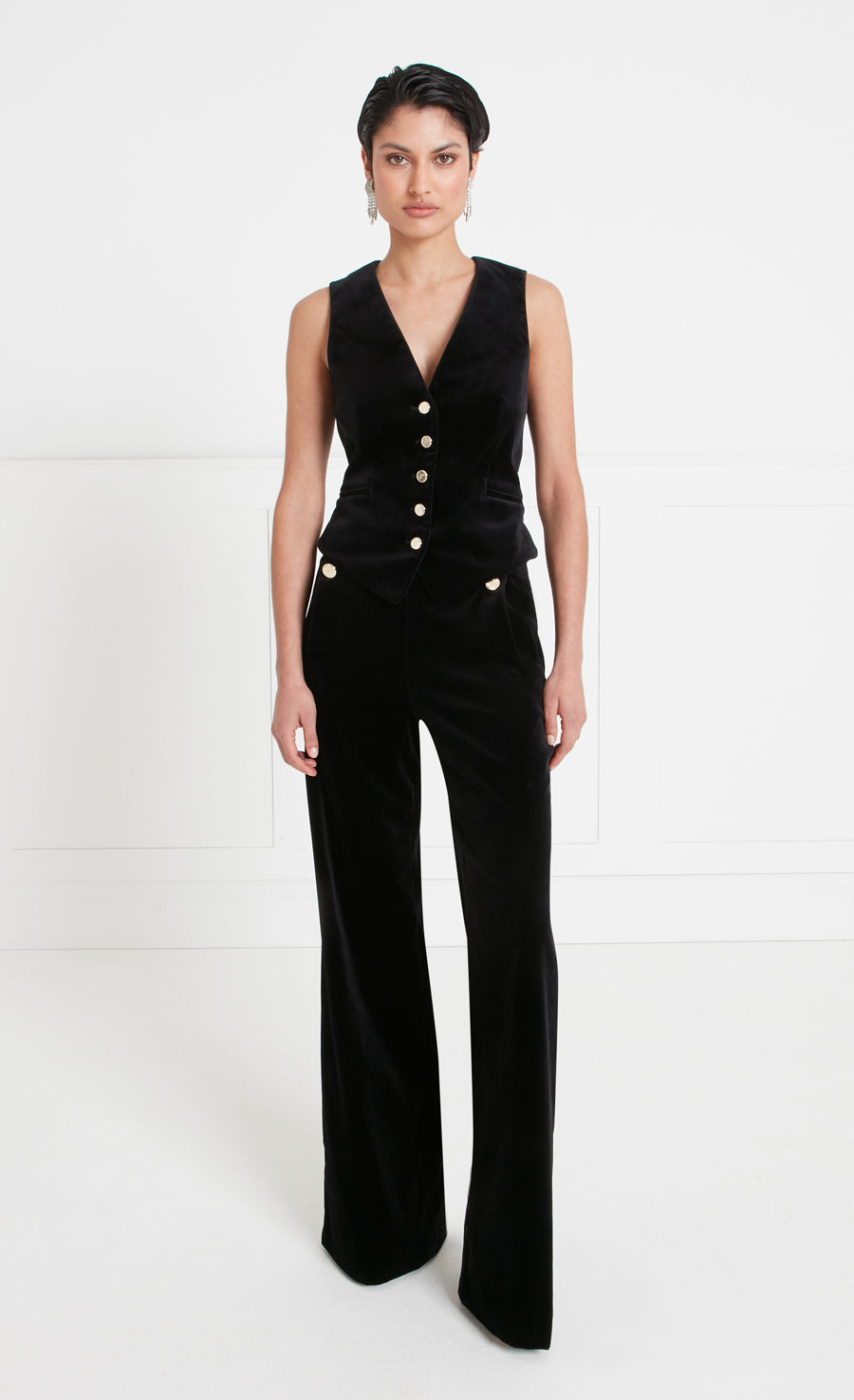 Clove Velvet Waisted Trousers - Black