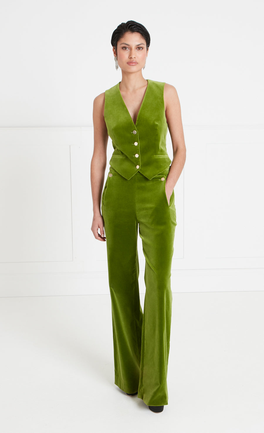 Clove Velvet Waistcoat - Chartreuse