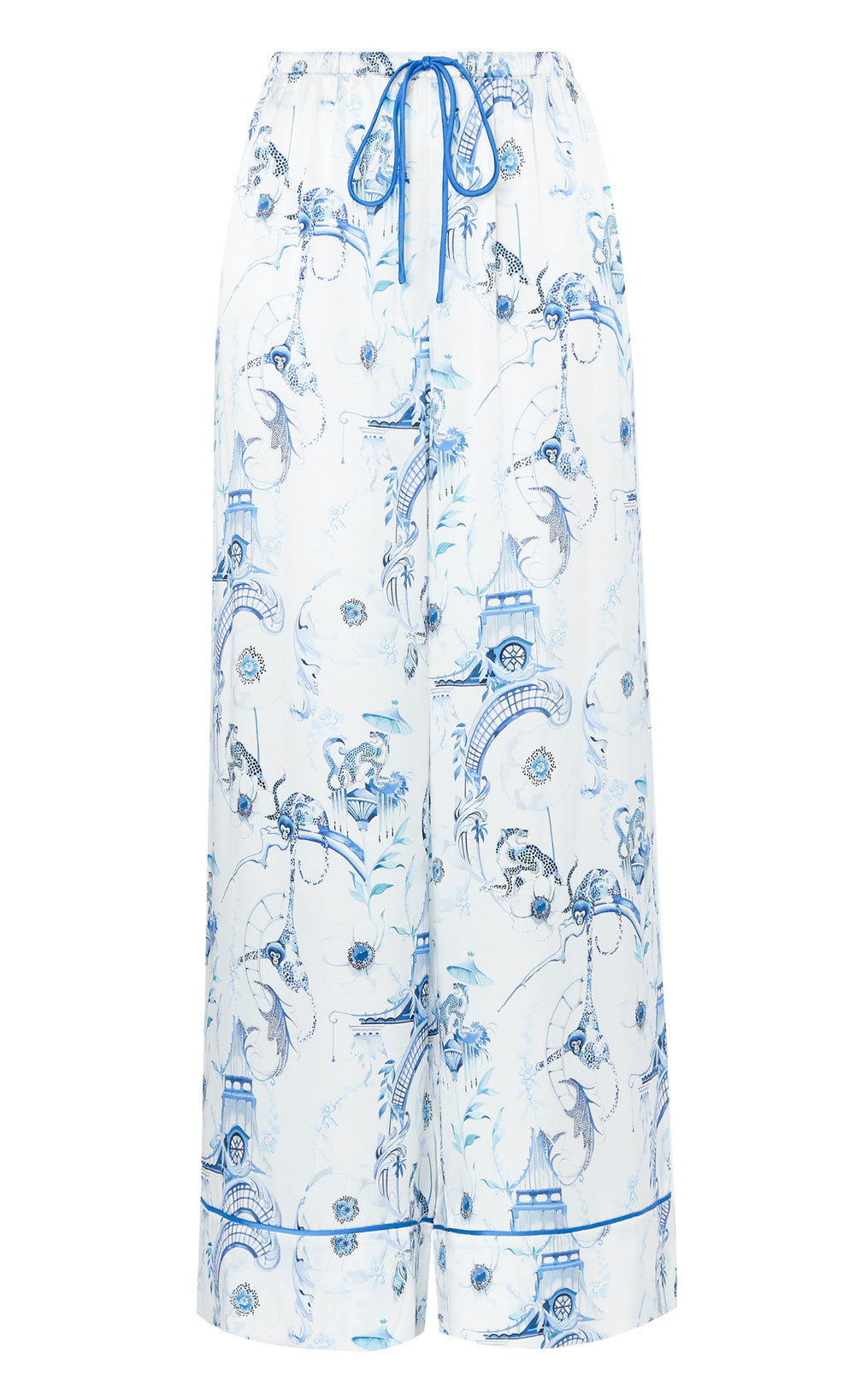 Aphrodite Long Pyjama Bottoms - White/Blue-Euphoria
