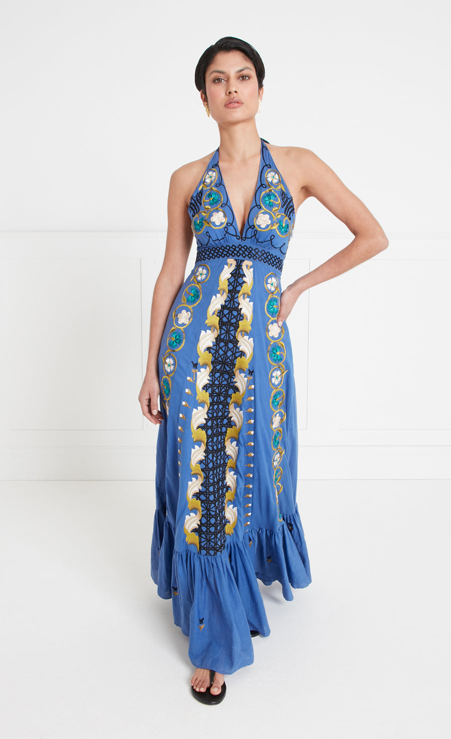 Florentine Halter Dress - Dazzling Blue