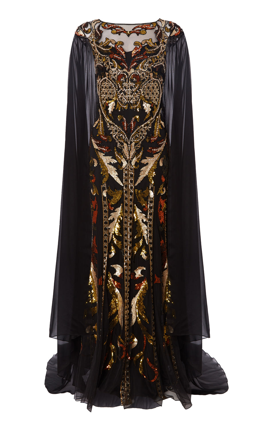 Black gown with gold embellishment best sale