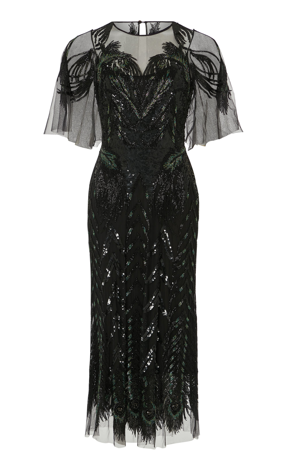 Peacock Midi Dress - Black