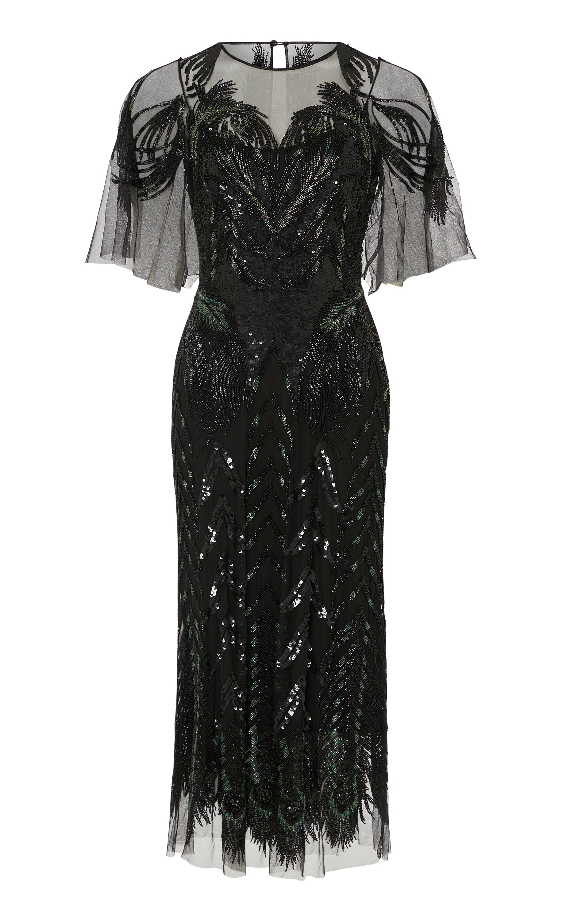 Peacock Midi Dress - Black