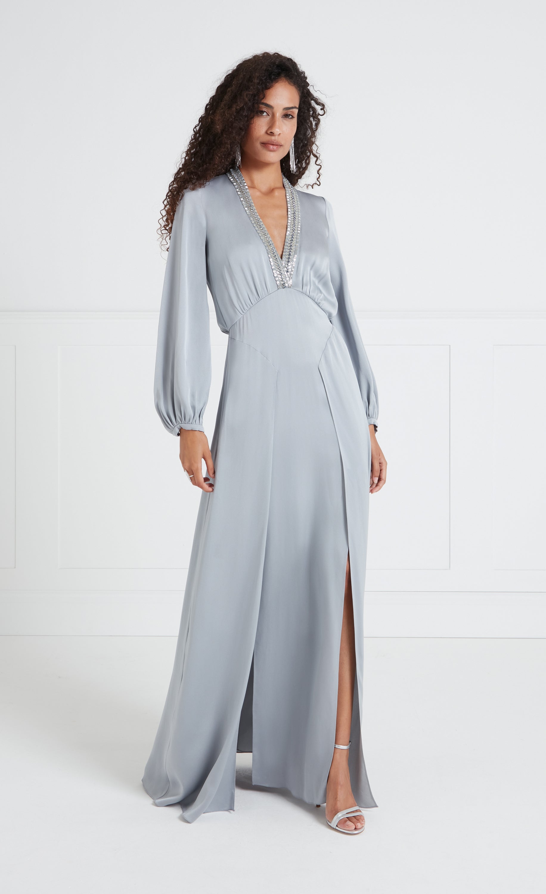 Nina Sleeved Gown - Silver