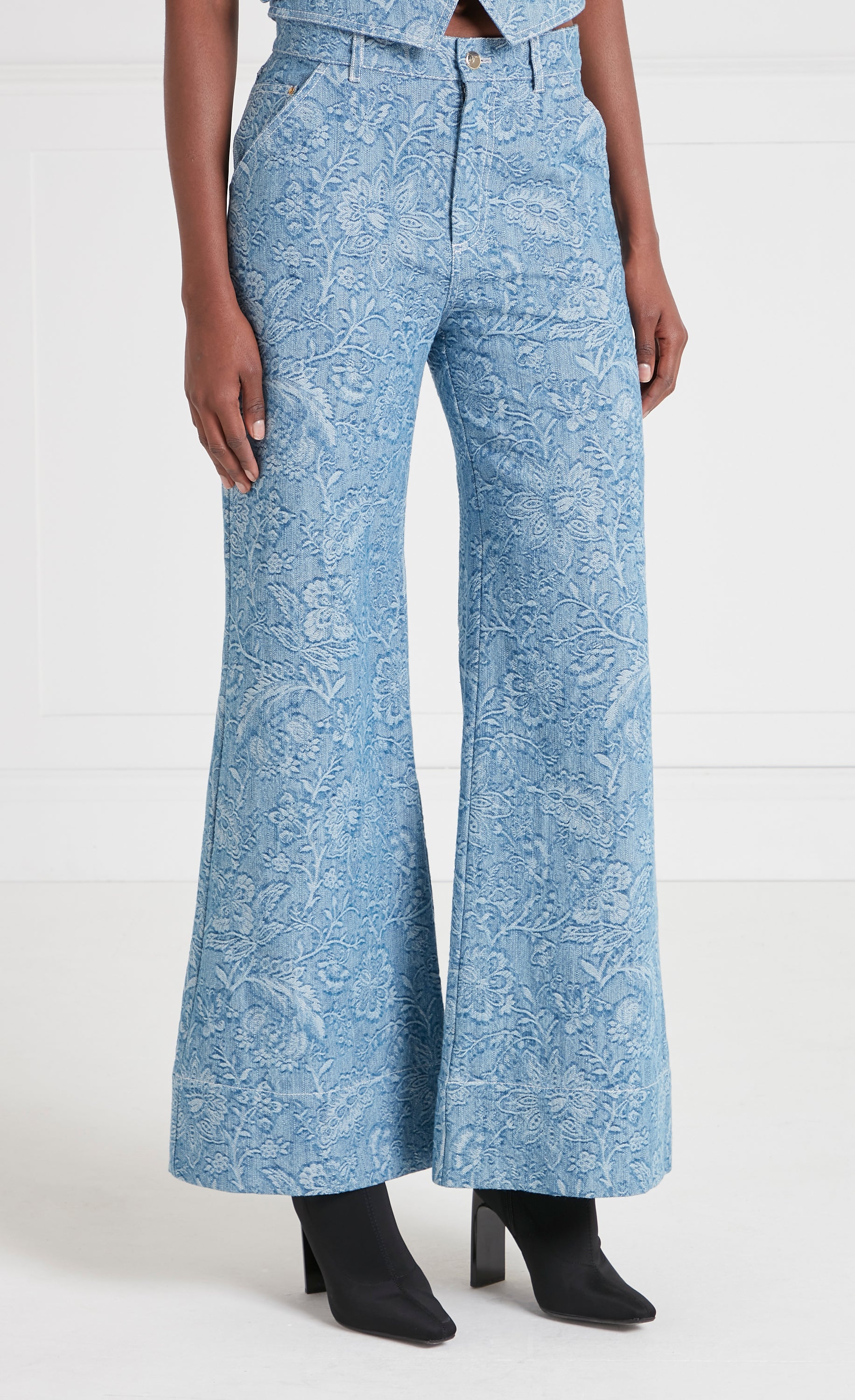 Francis Denim Wide Leg Trousers - Washed Blue