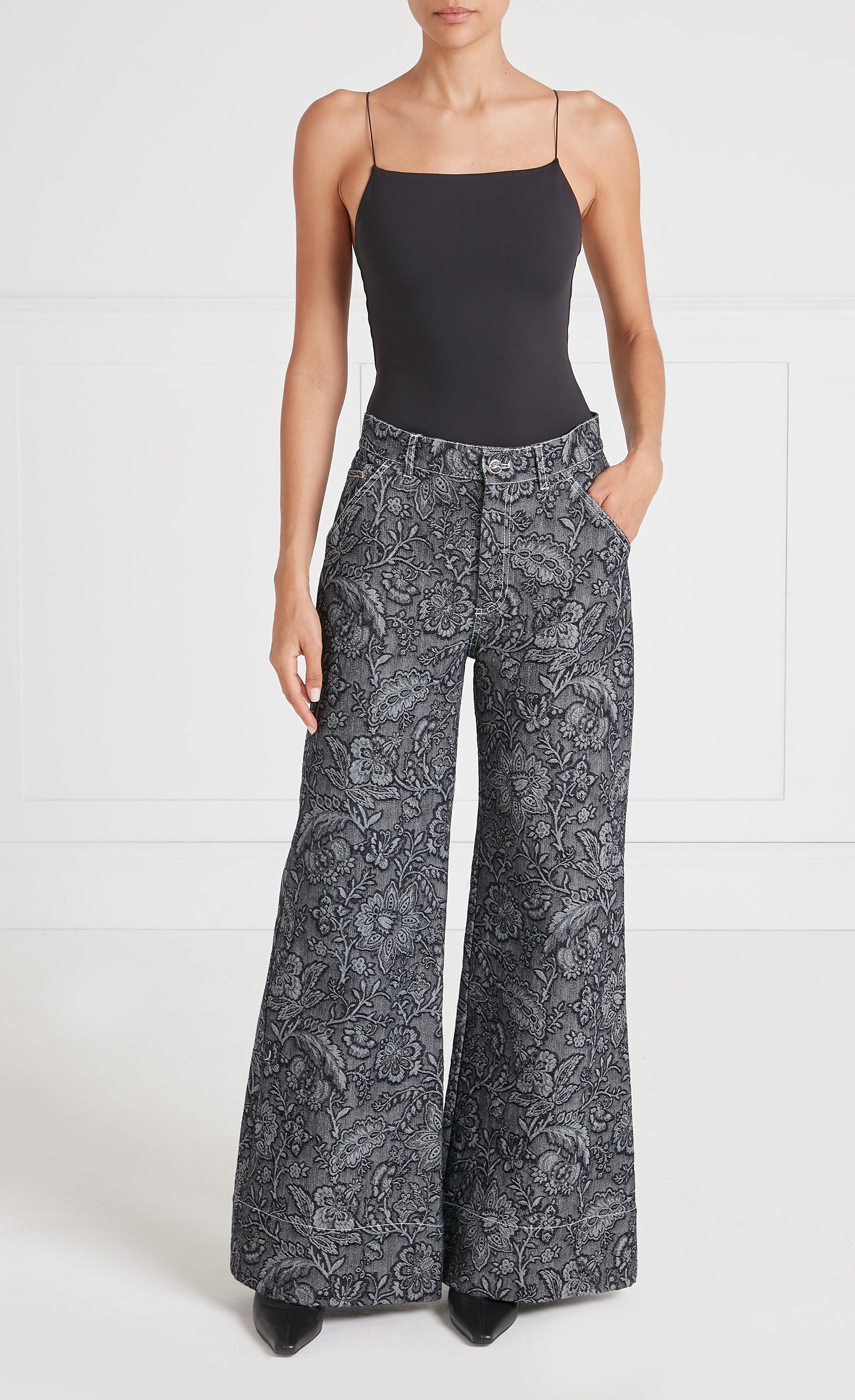 Francis Denim Wide Leg Trousers - Washed Black