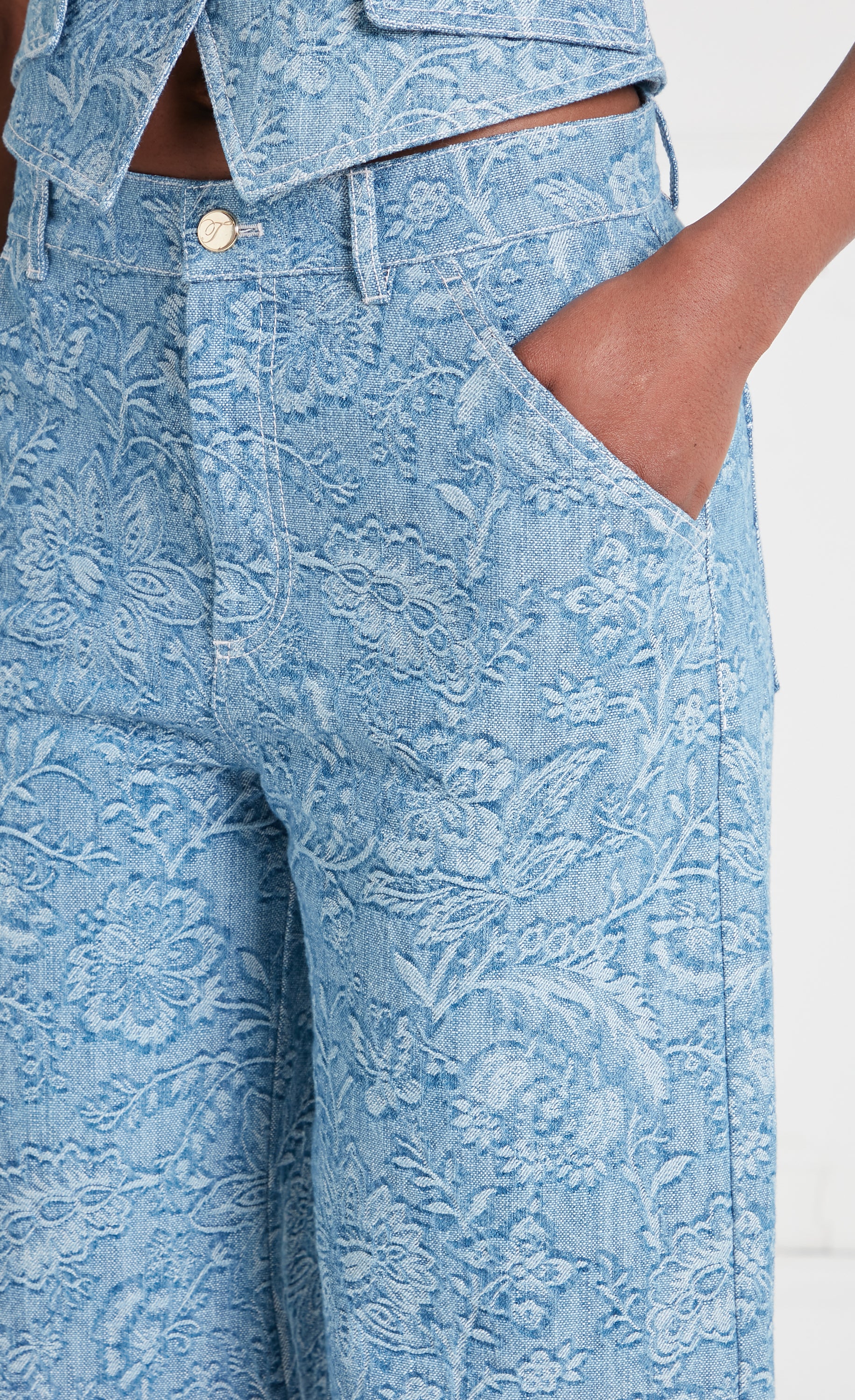 Francis Denim Wide Leg Trousers - Washed Blue