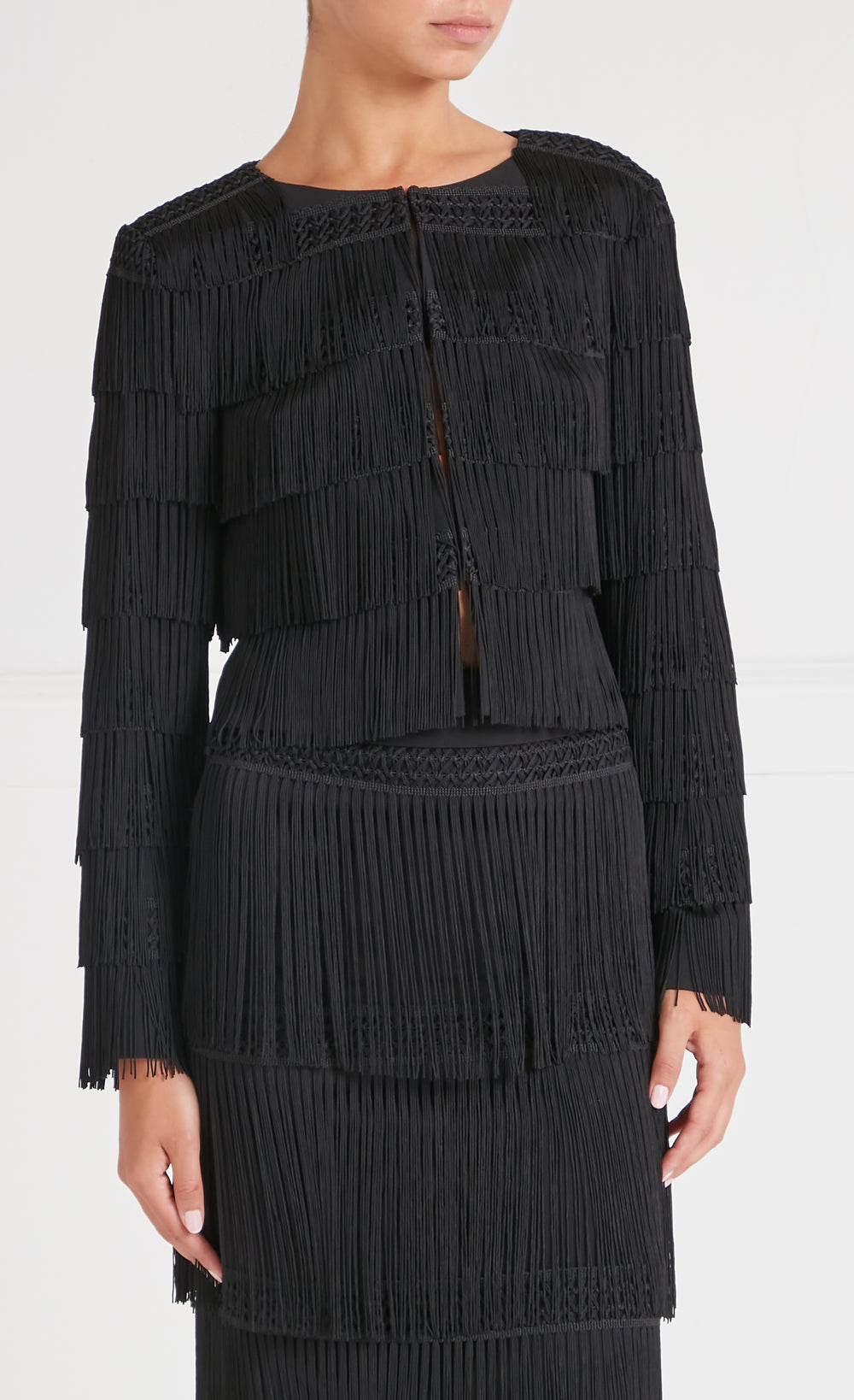 Fringe Cropped Jacket - Black
