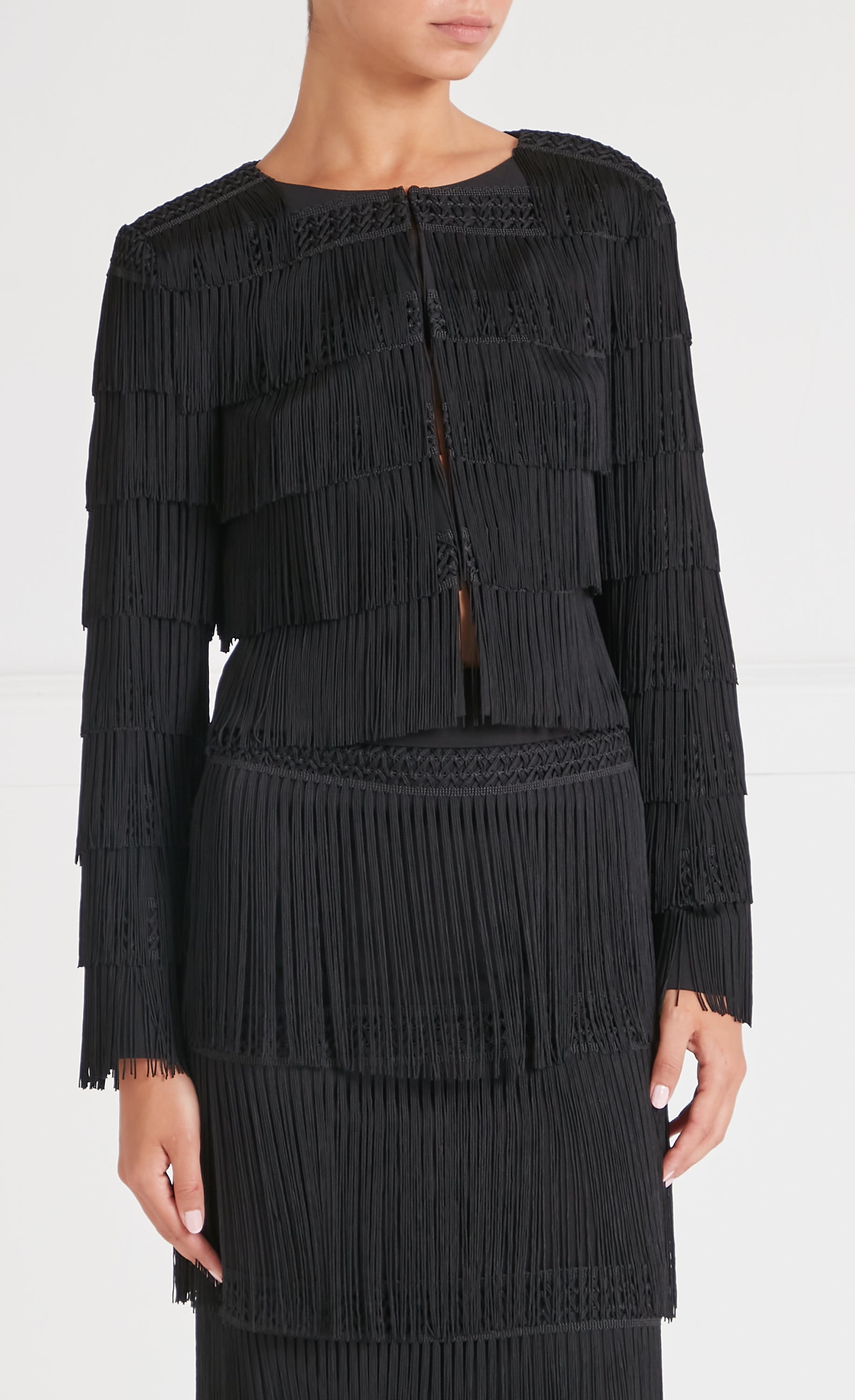 Fringe Cropped Jacket - Black