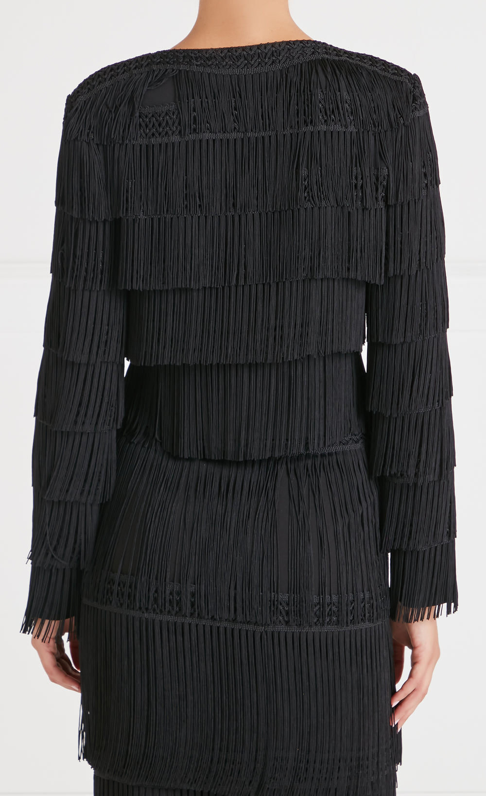 Fringe Cropped Jacket - Black