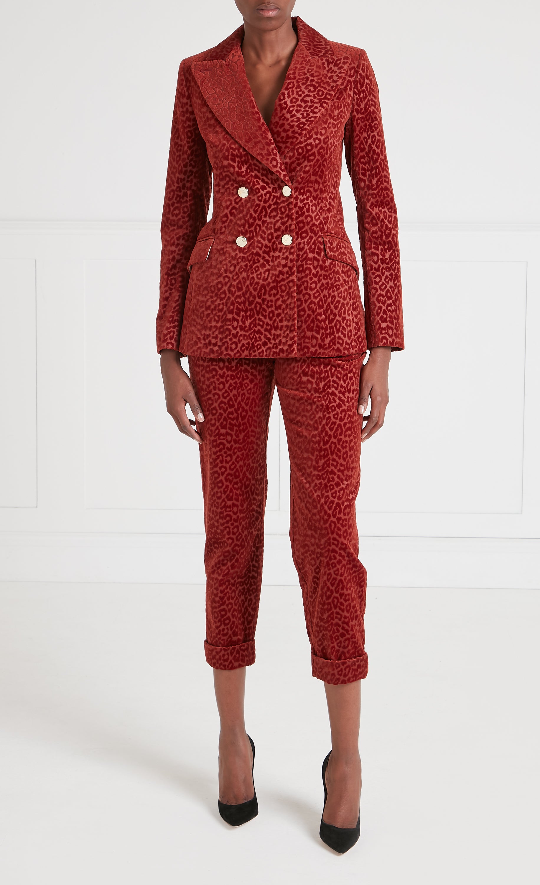 Lynx Velvet Tapered Trousers - Maple Tonal Leopard