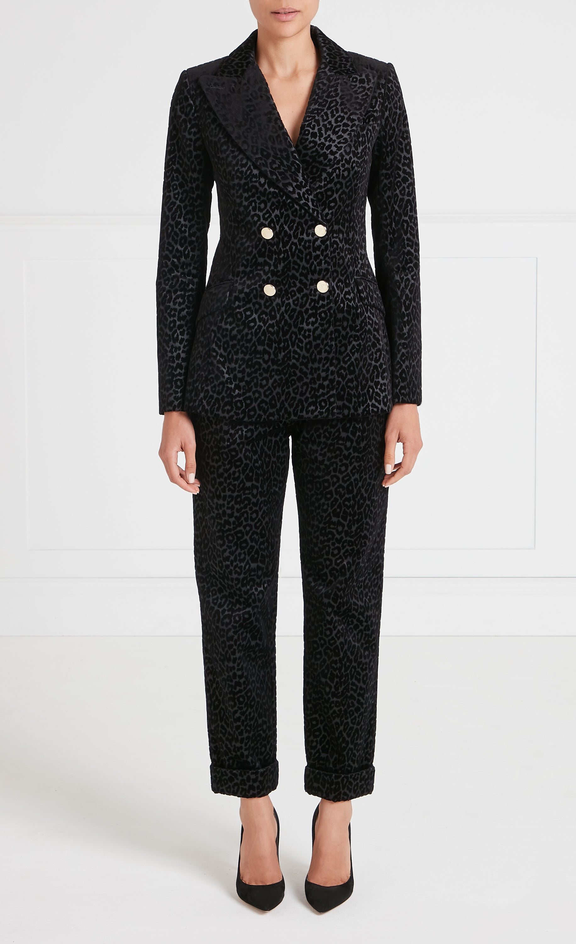 Lynx Velvet Tapered Trousers - Black Tonal Leopard