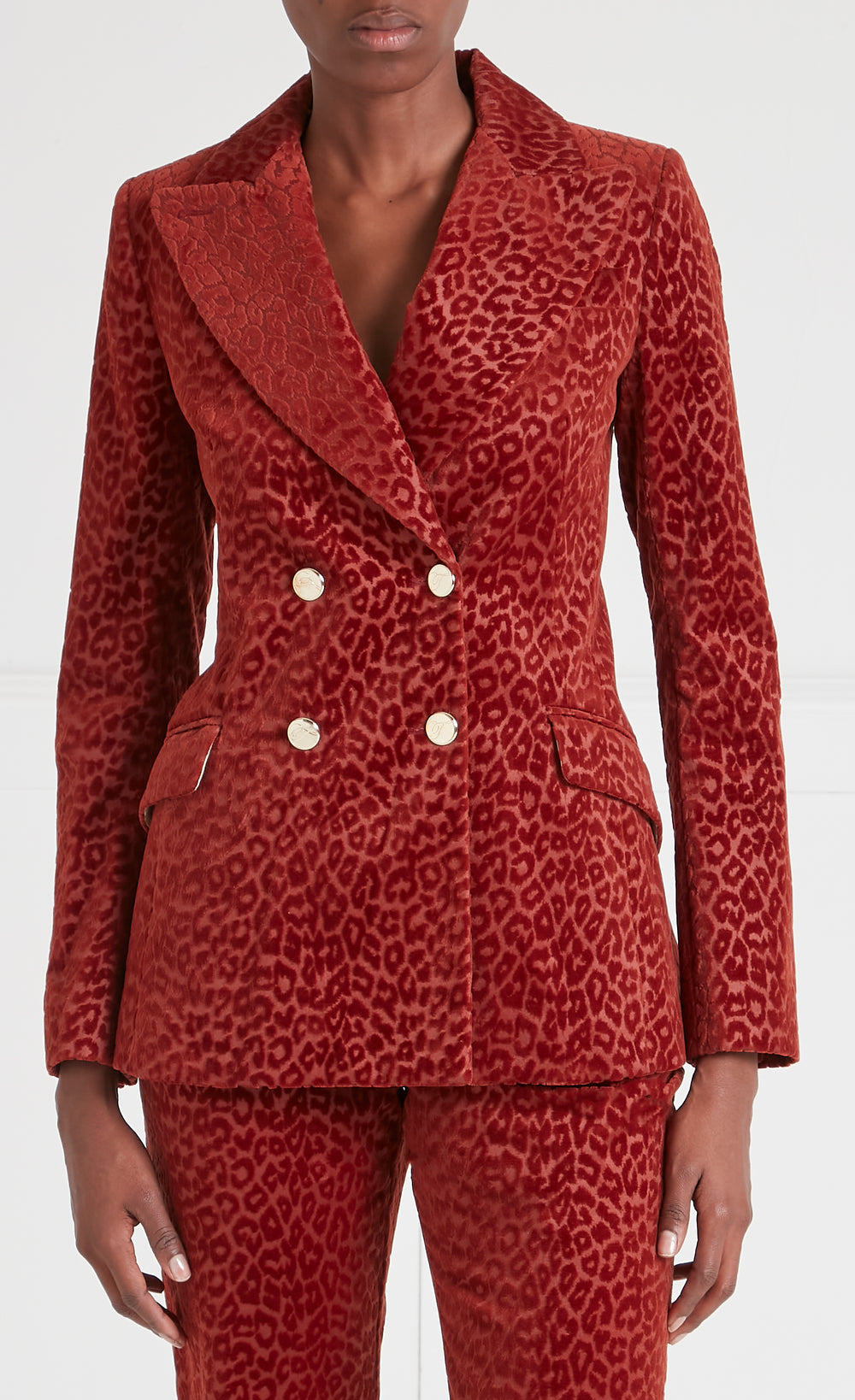 Lynx Velvet Double Breasted Jacket - Maple Leopard