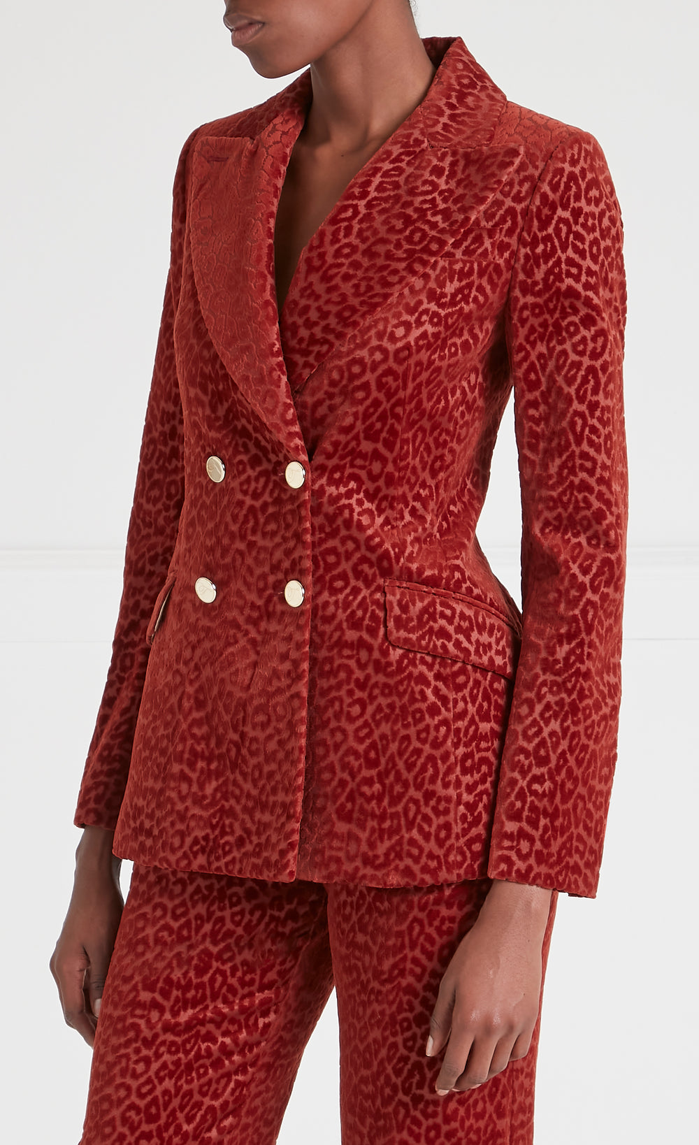 Lynx Velvet Double Breasted Jacket - Maple Leopard