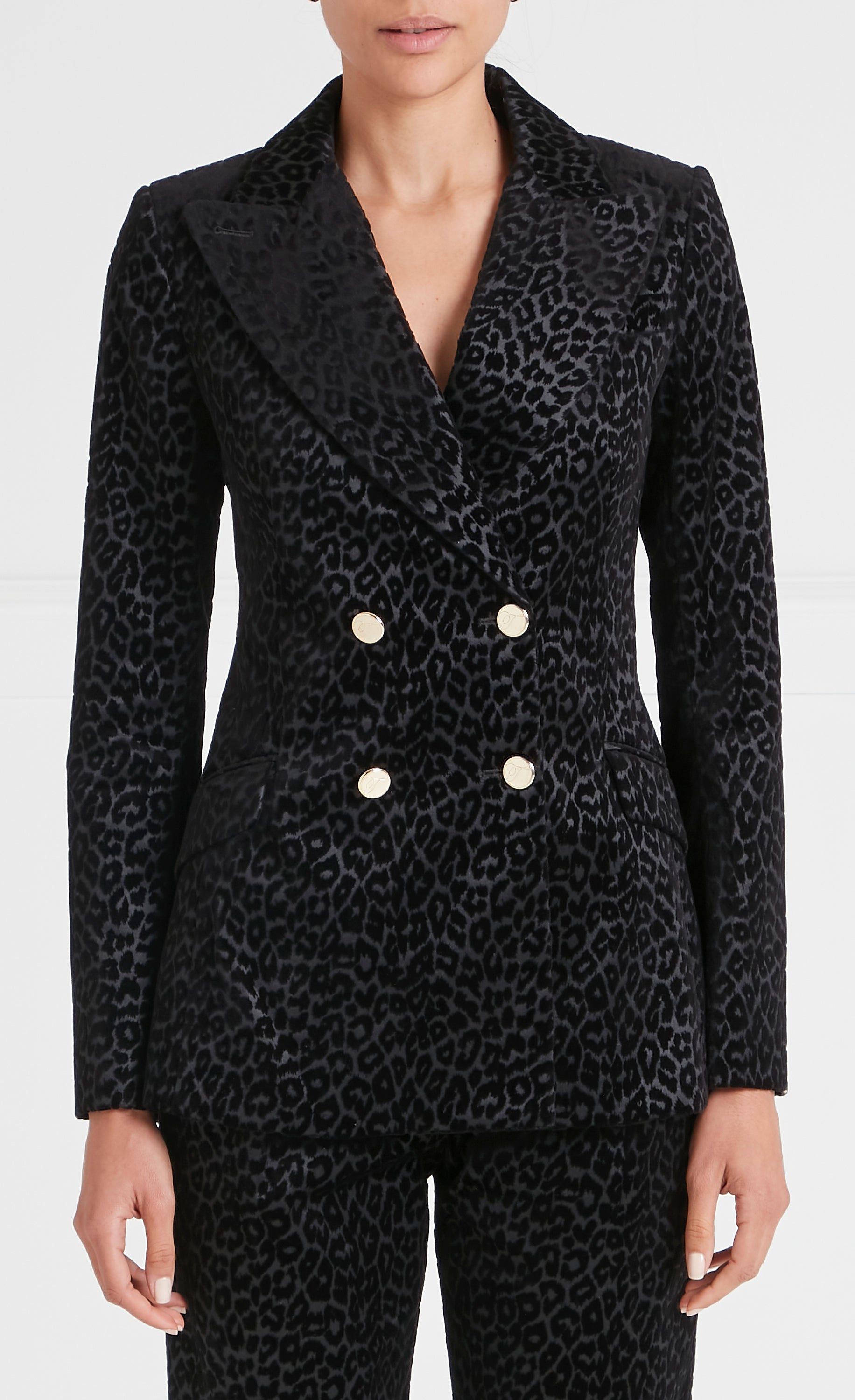 Lynx Velvet Double Breasted Jacket - Black Leopard