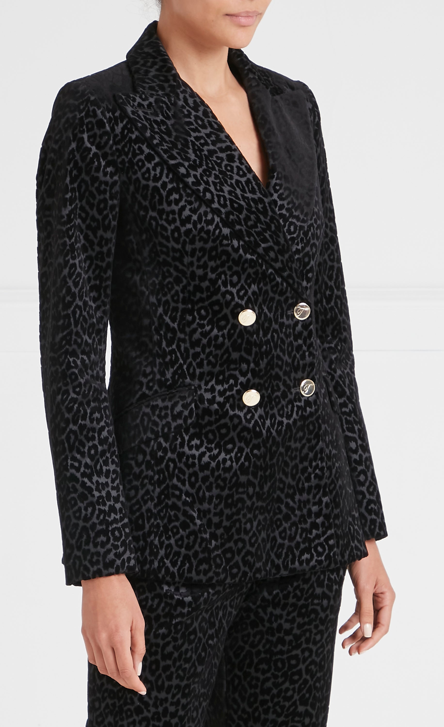 Lynx Velvet Double Breasted Jacket - Black Leopard