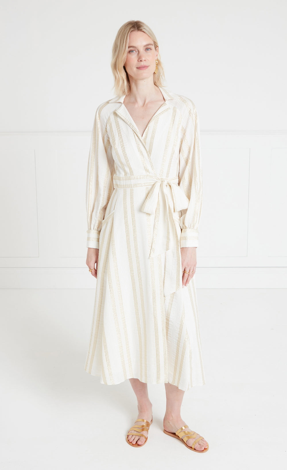 Benoto Wrap Dress - Cream/Gold