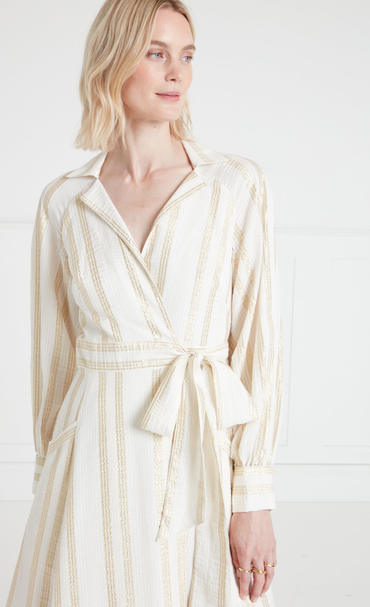 Benoto Wrap Dress - Cream/Gold