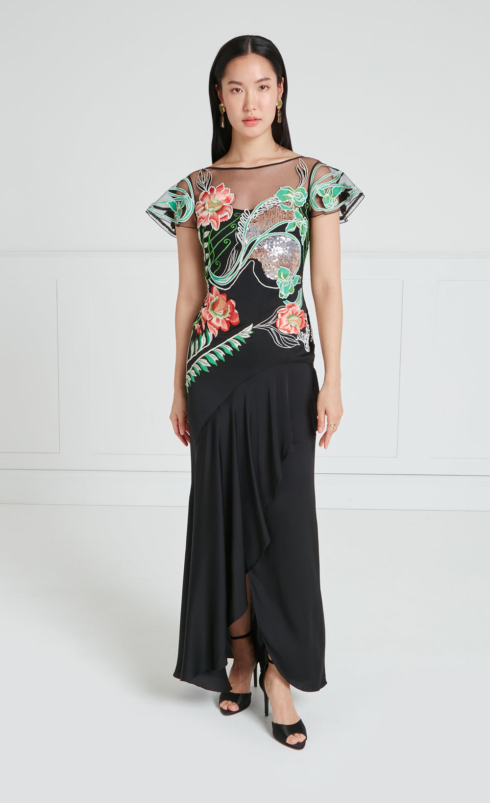 Gracia Ruffle Gown - Black