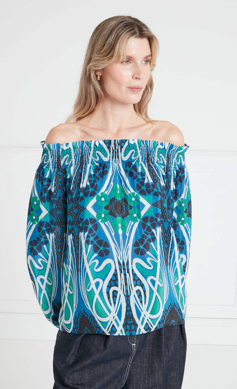 Monikh Off Shoulder Top - Blue/Green Mix