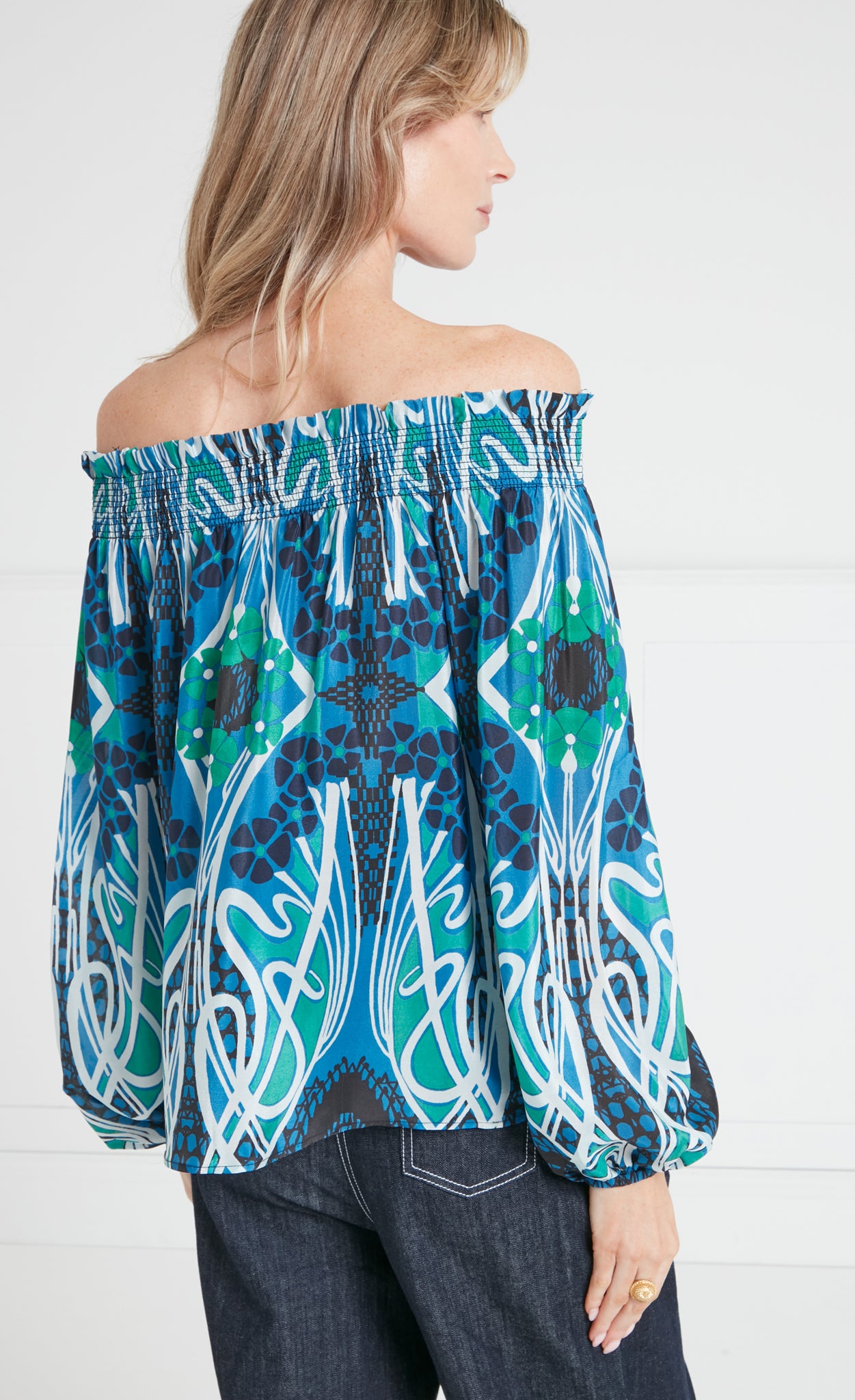 Monikh Off Shoulder Top - Blue/Green Mix